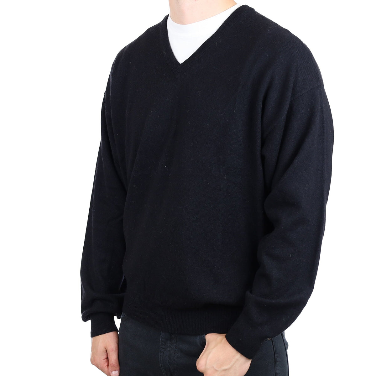 Men's Black  Cashmere V Neck Jumper XXL