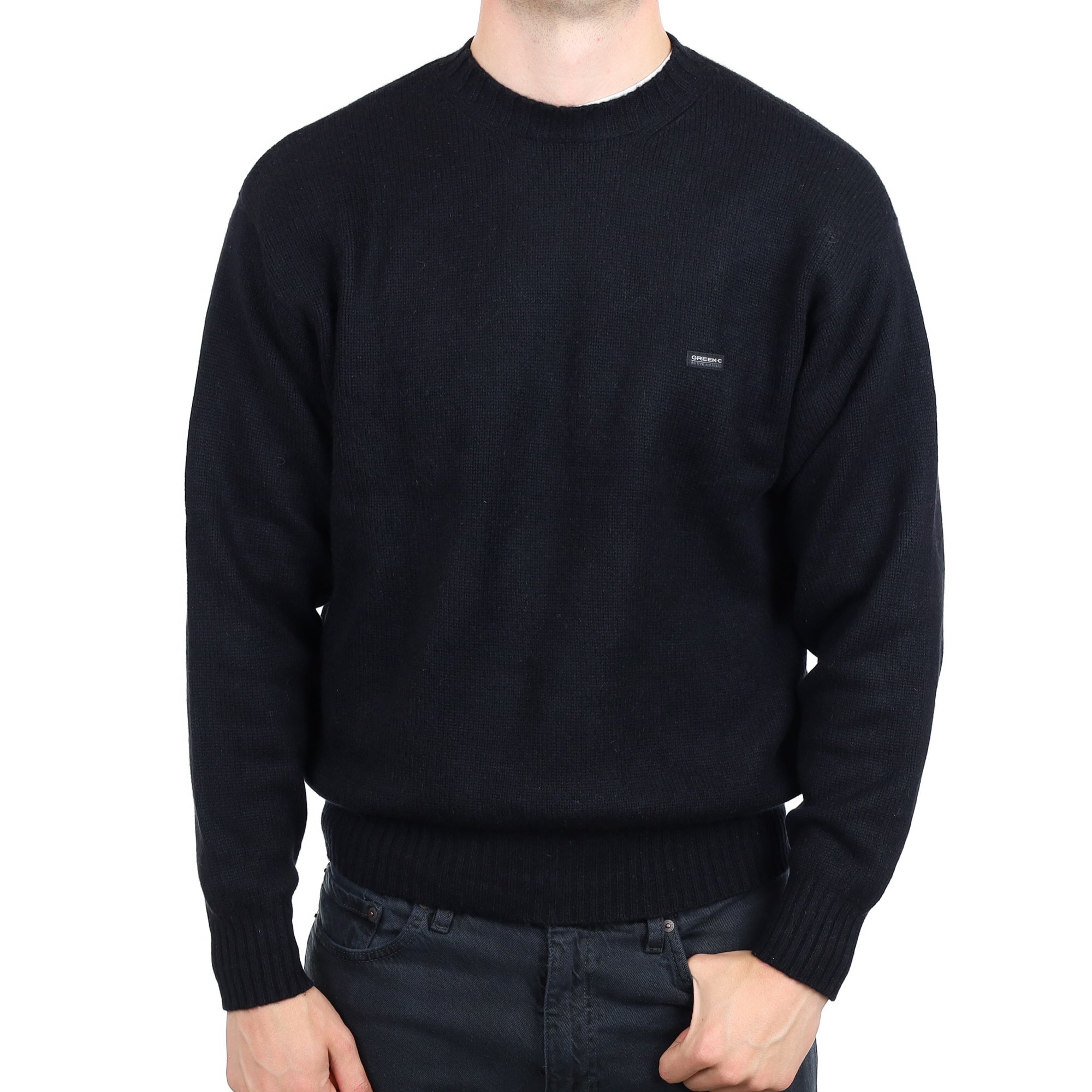 Men's Black Cashmere Chunky Knit Crew Neck Jumper XL
