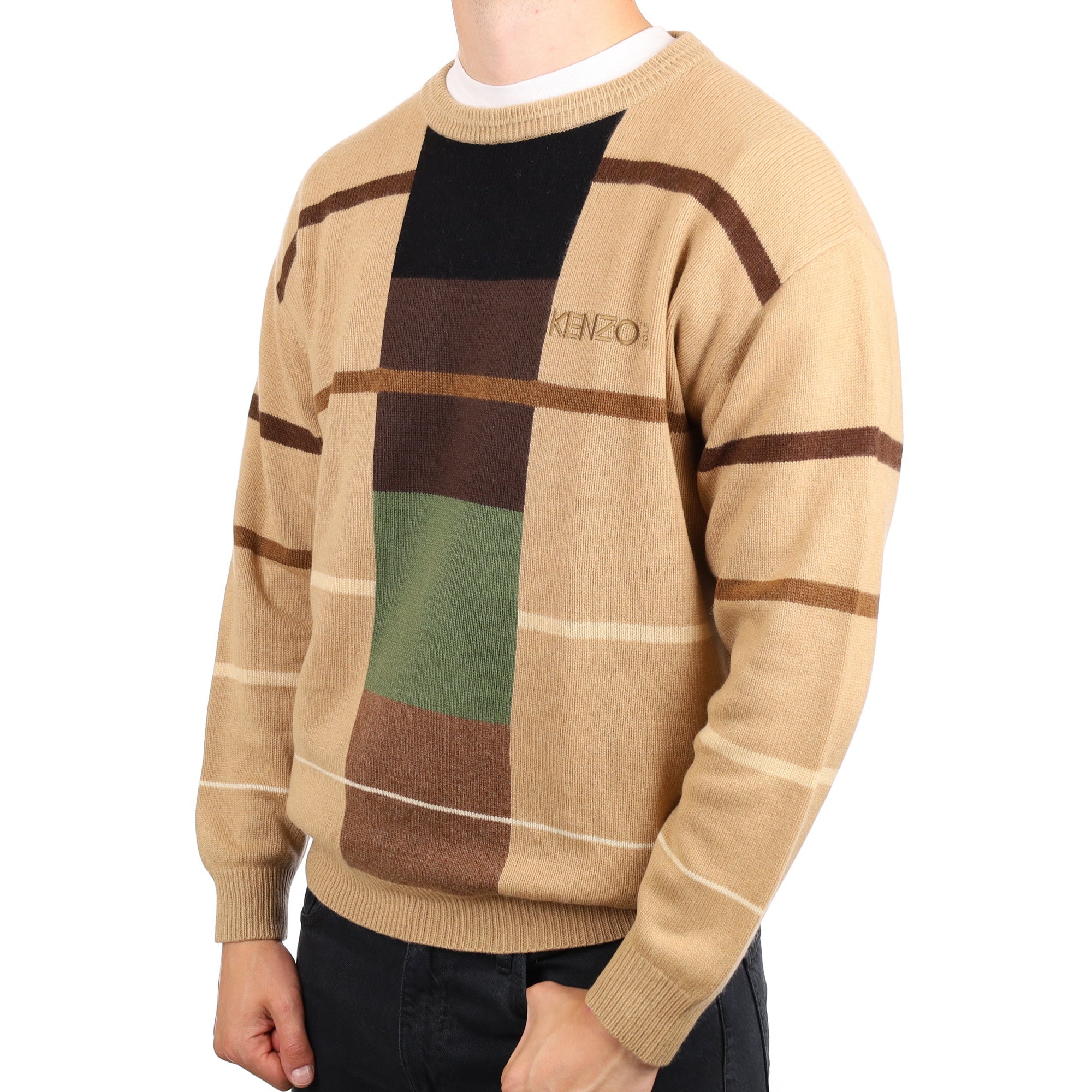 Men's Kenzo Caramel Brown Heavy Knit Cashmere Crew Neck Jumper XXL