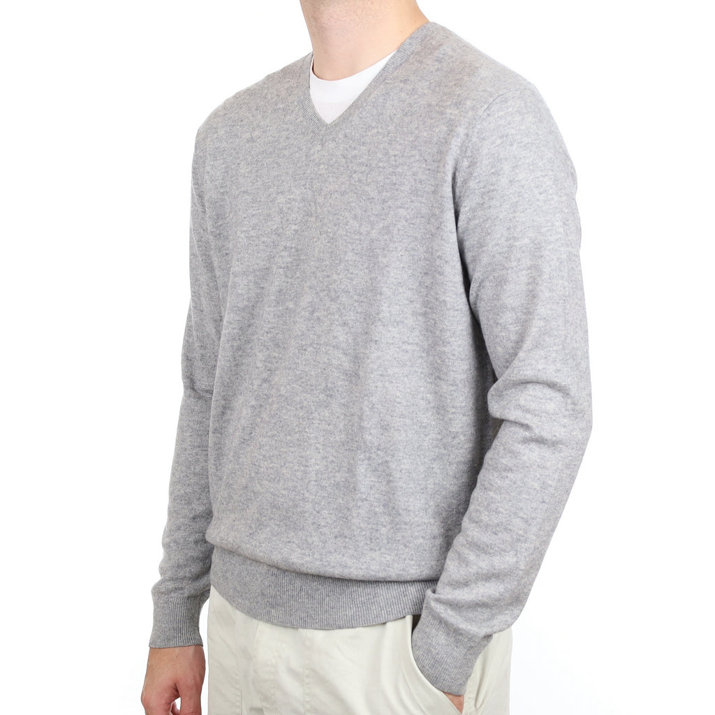 Men's Smoke Grey Cashmere V Neck Jumper Large
