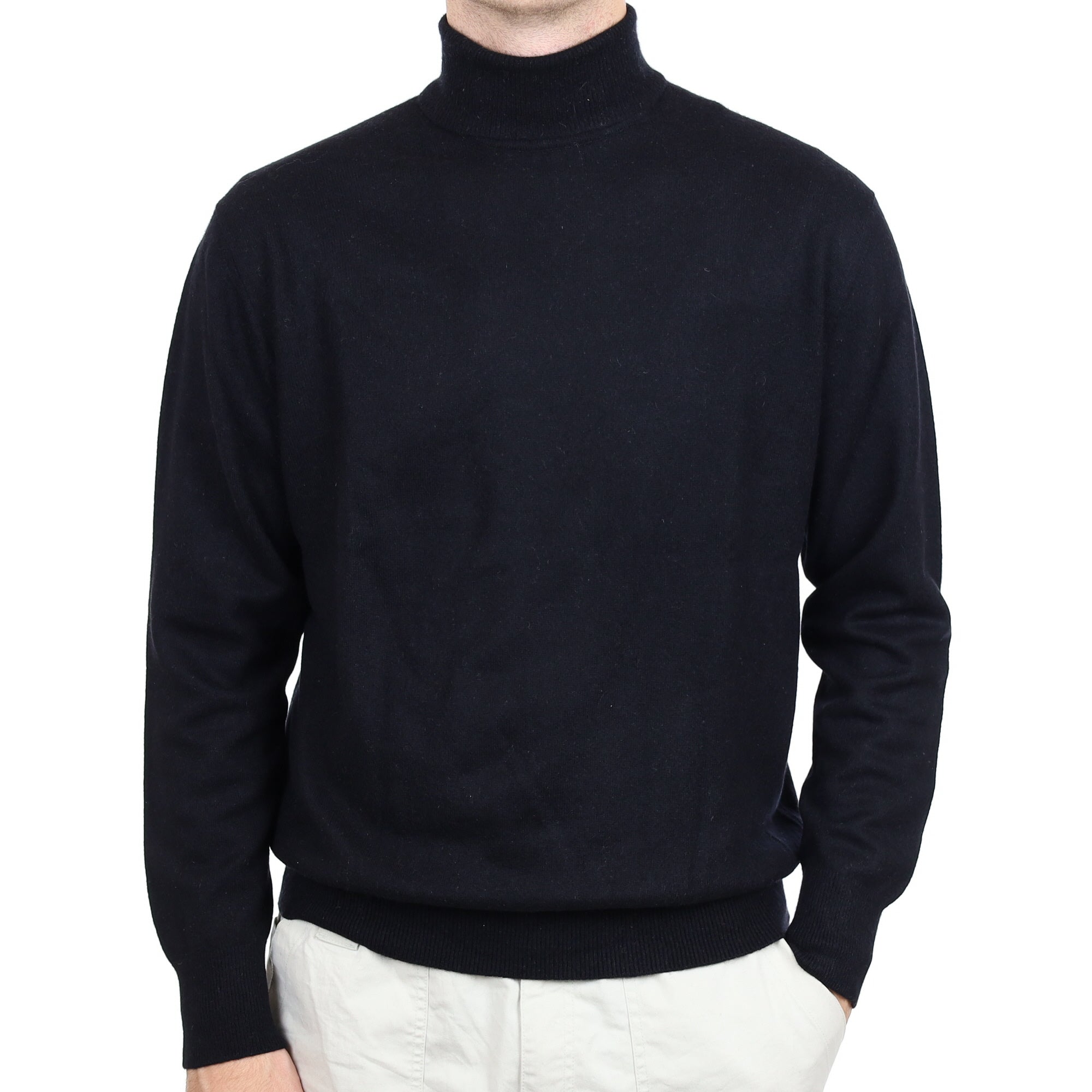 Men's Black Cashmere Polo Neck Jumper Large