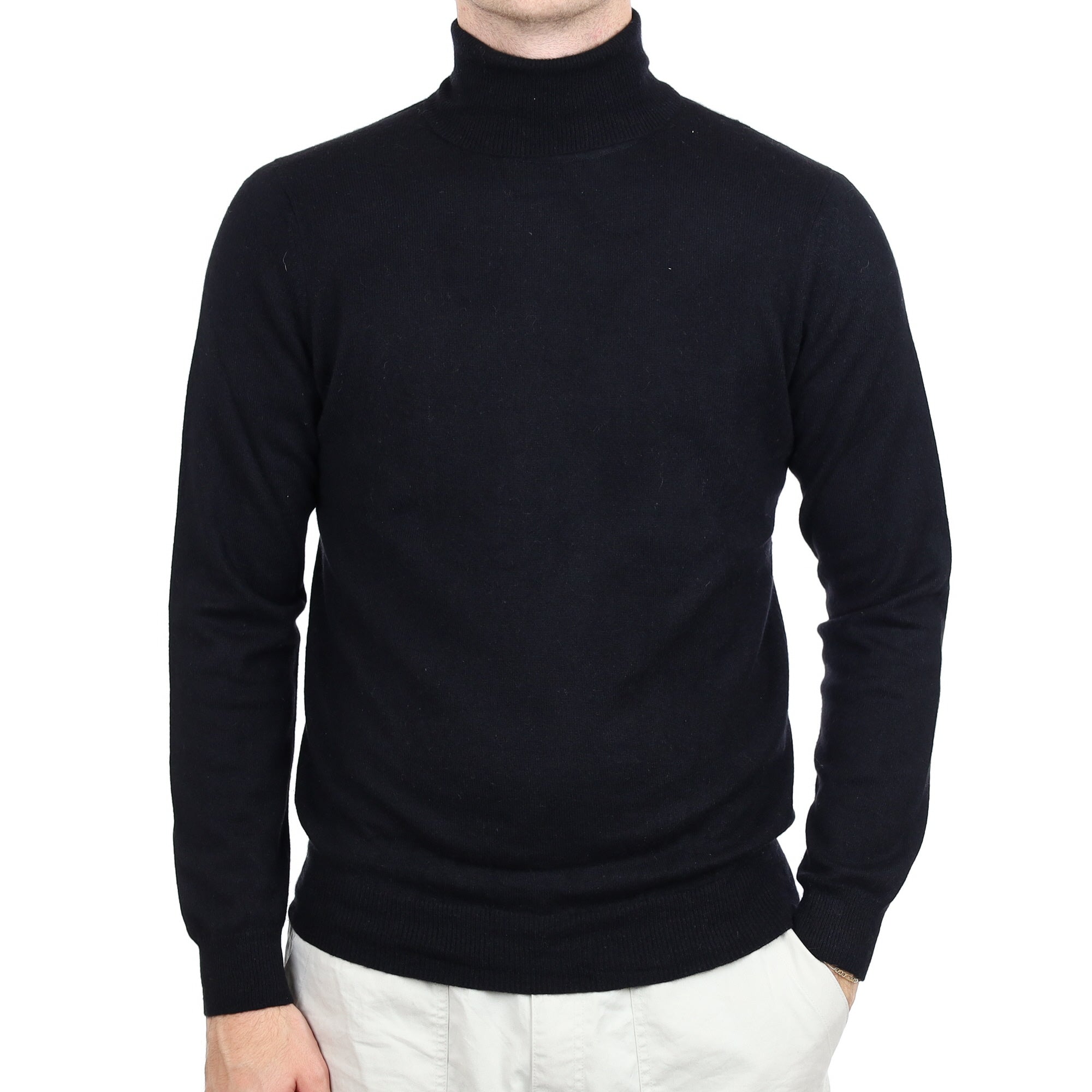 Men's Black Cashmere Polo Neck Jumper Large