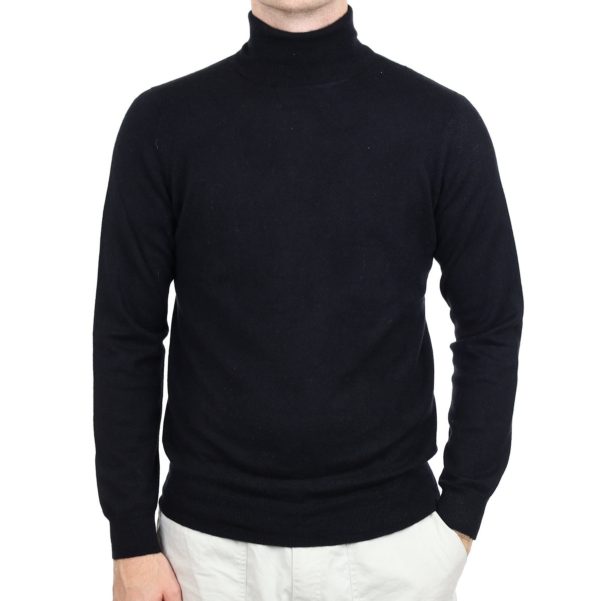 Men's Black Cashmere Polo Neck Jumper Large