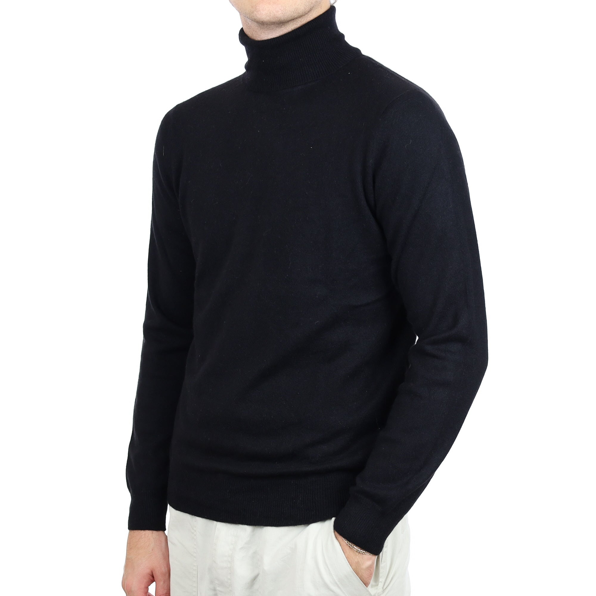 Men's Black Cashmere Polo Neck Jumper Large