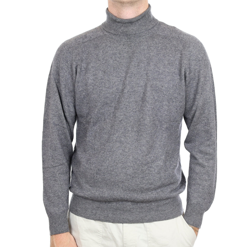 Men's Ash Grey Cashmere Polo Neck Jumper Large