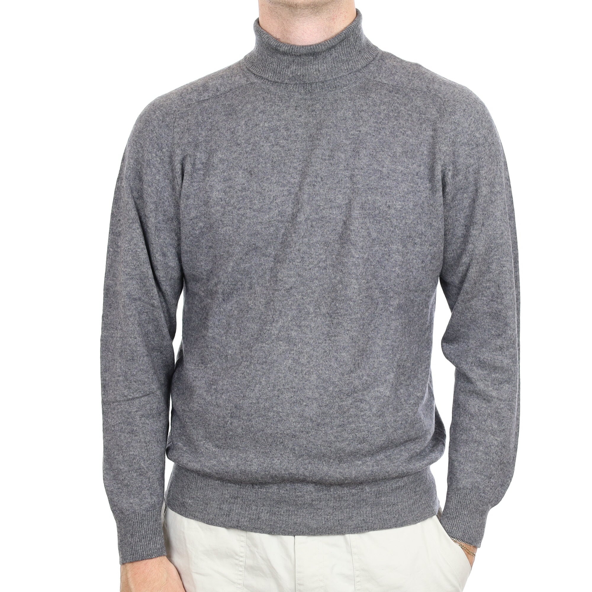 Men's Ash Grey Cashmere Polo Neck Jumper Large