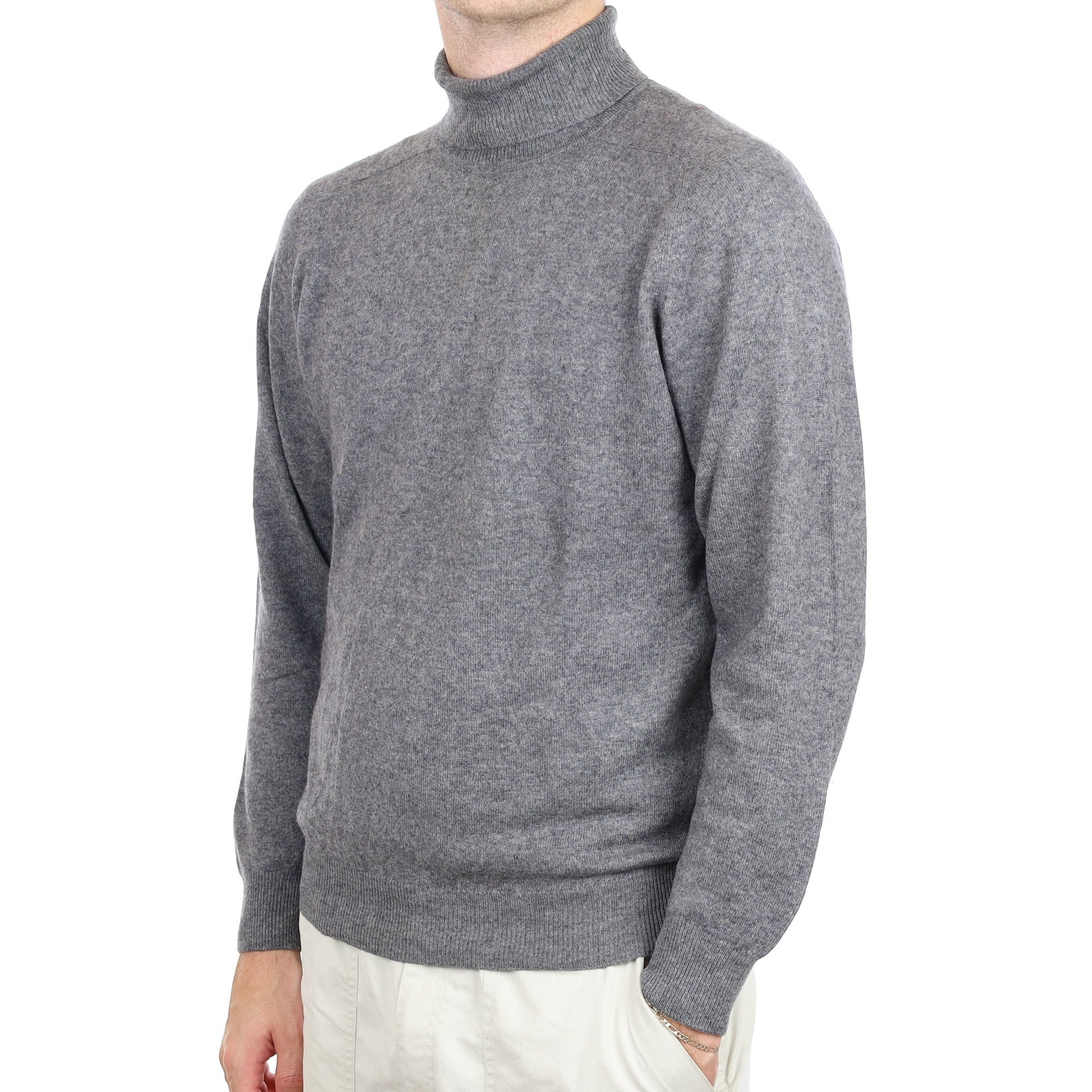 Men's Ash Grey Cashmere Polo Neck Jumper Large