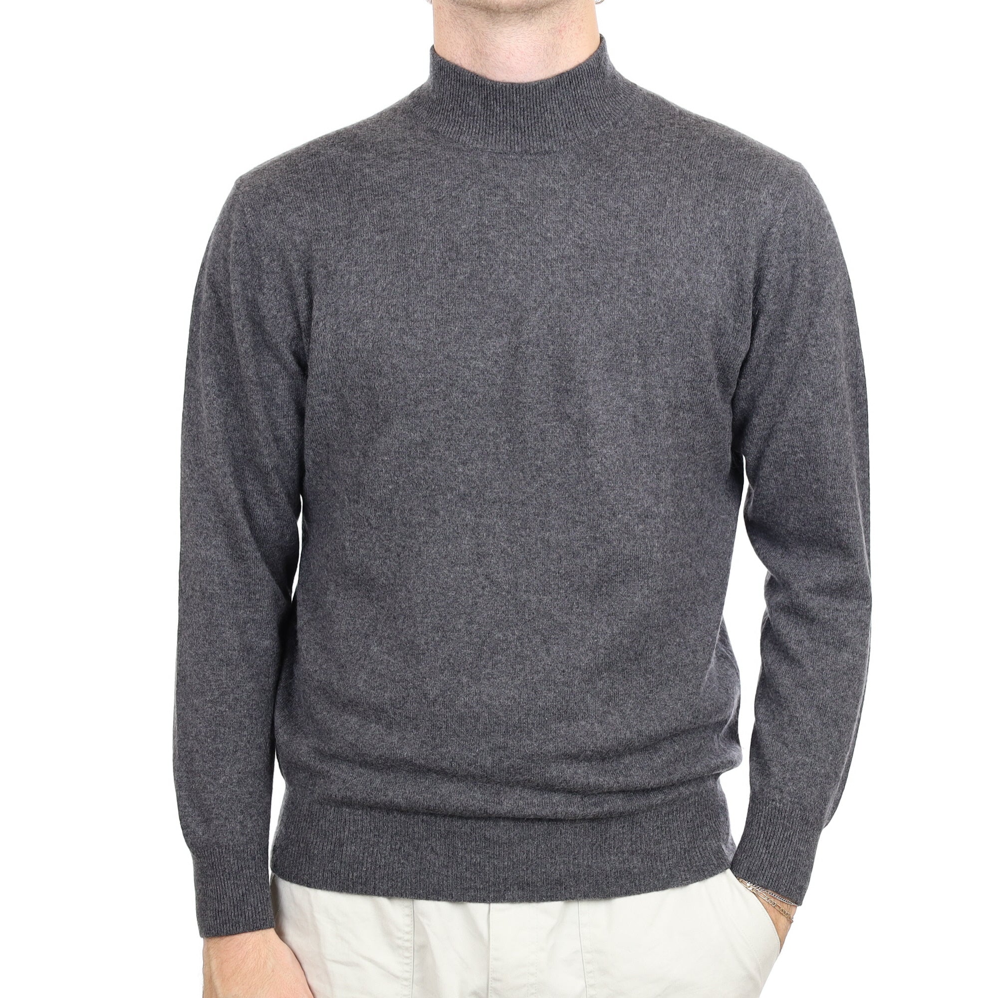 Men's Slate Grey Cashmere Turtle Neck Jumper Large