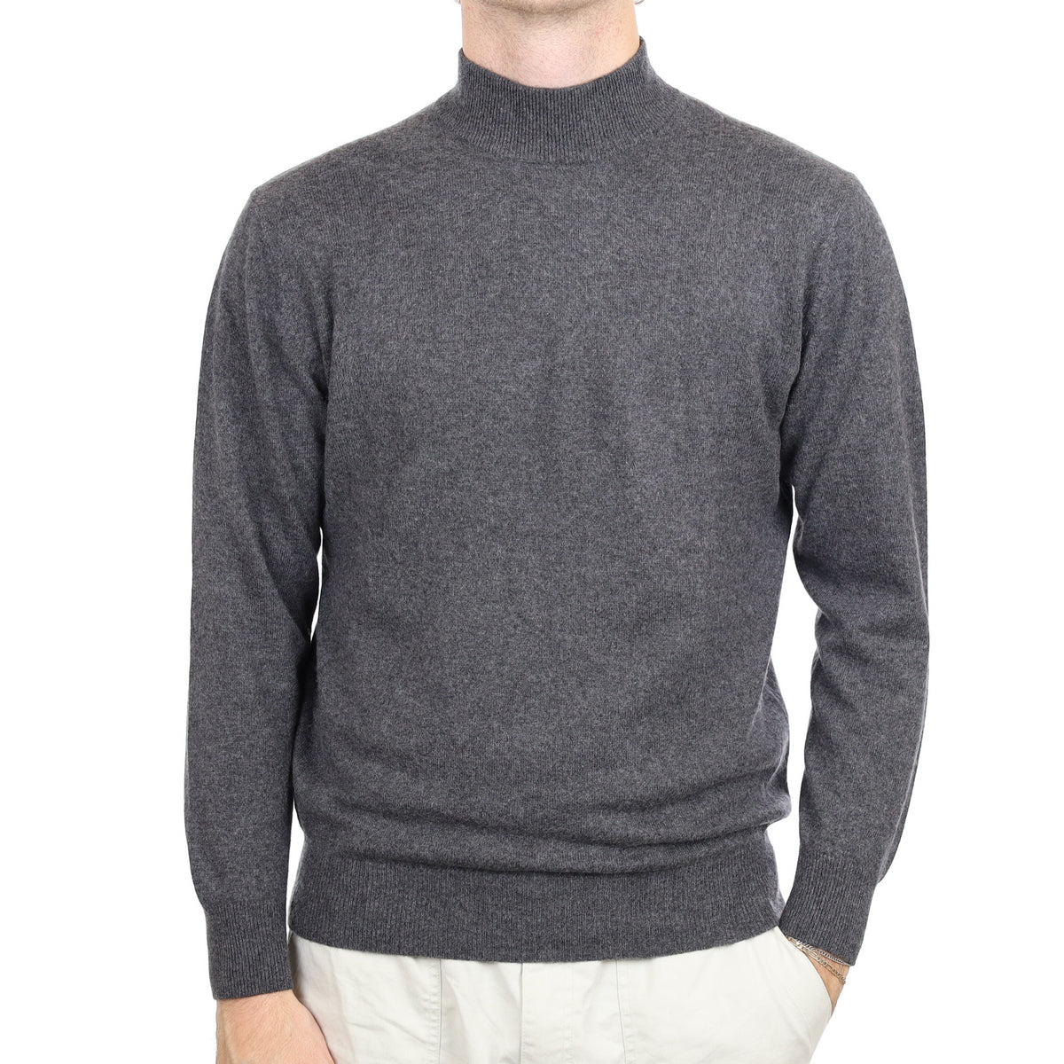 Men's Slate Grey Cashmere Turtle Neck Jumper Large