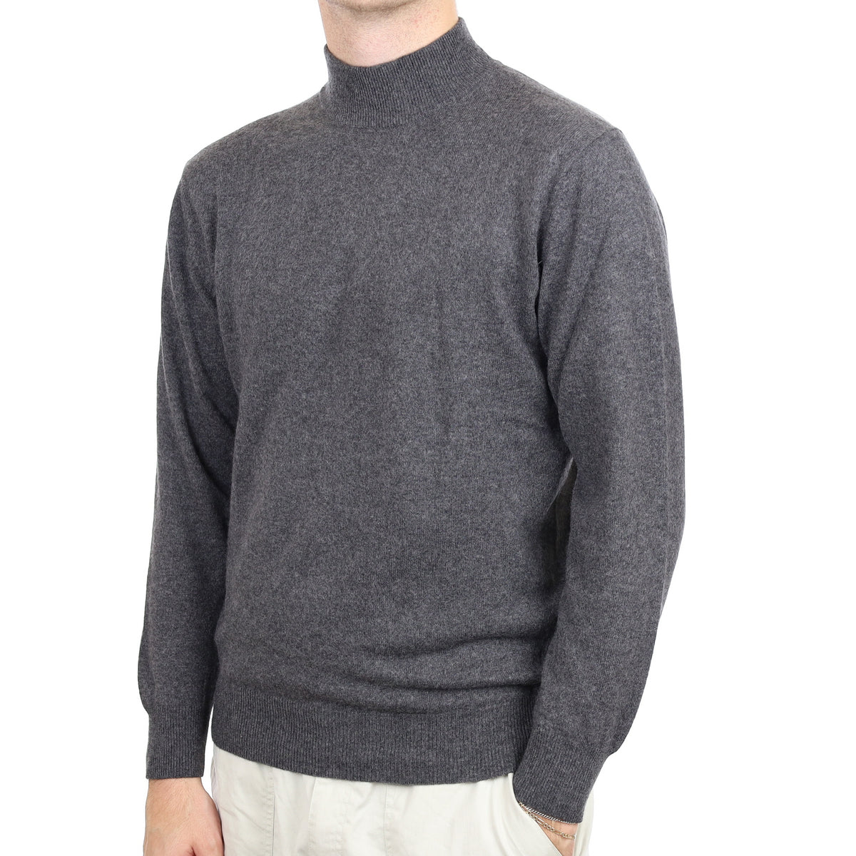 Men's Slate Grey Cashmere Turtle Neck Jumper Large