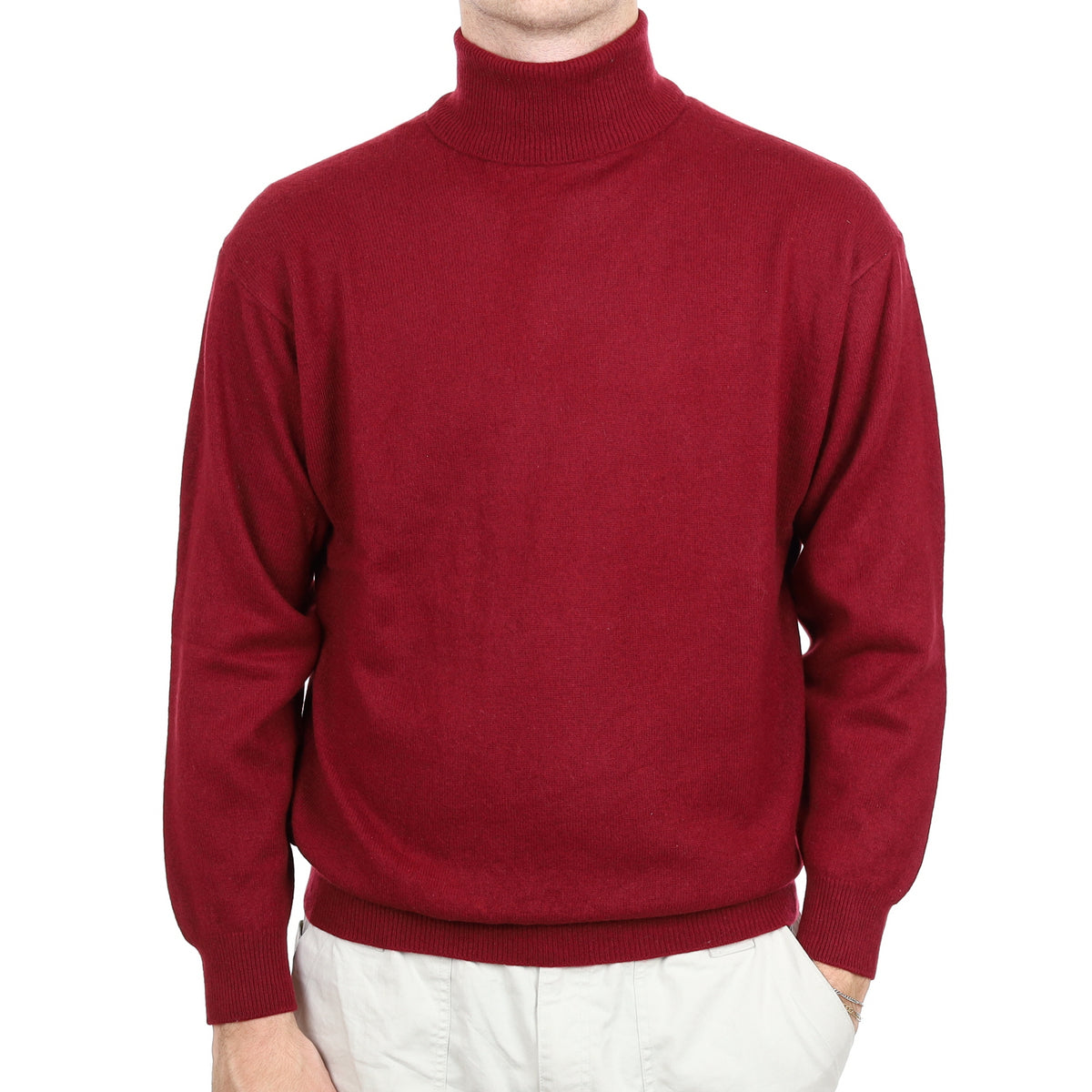 Men's Burgundy Red Cashmere Polo Neck Jumper Large