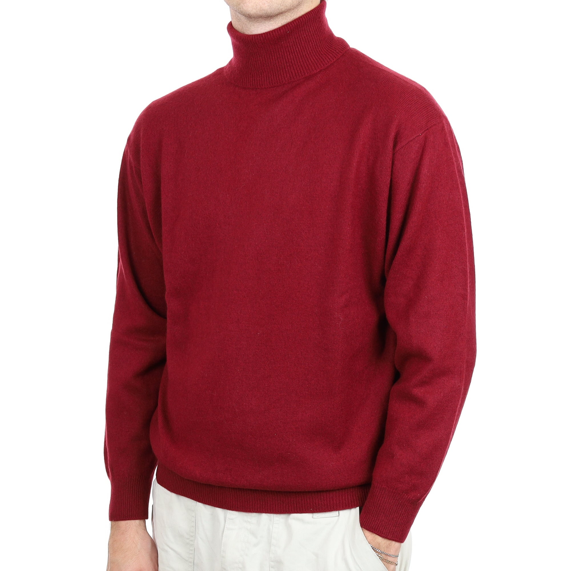 Men's Burgundy Red Cashmere Polo Neck Jumper Large