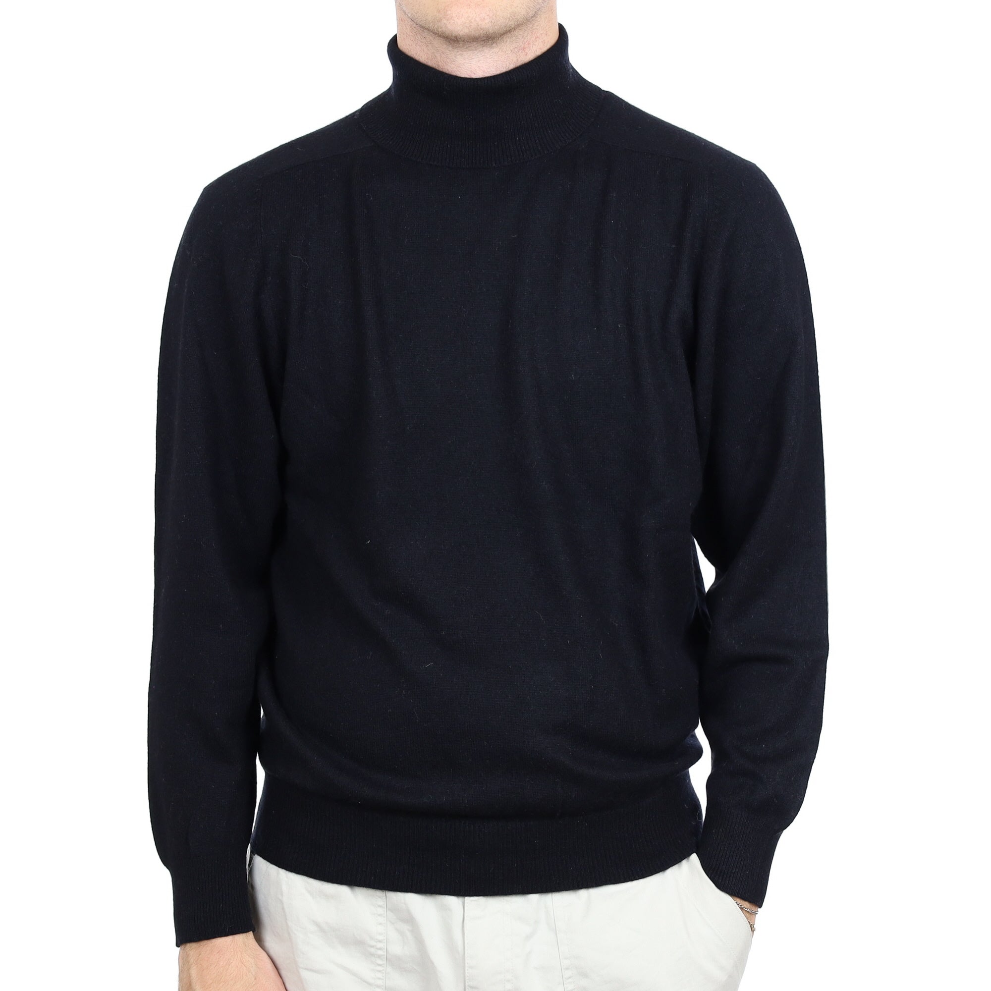 Men's Black Cashmere Polo Neck Jumper Large