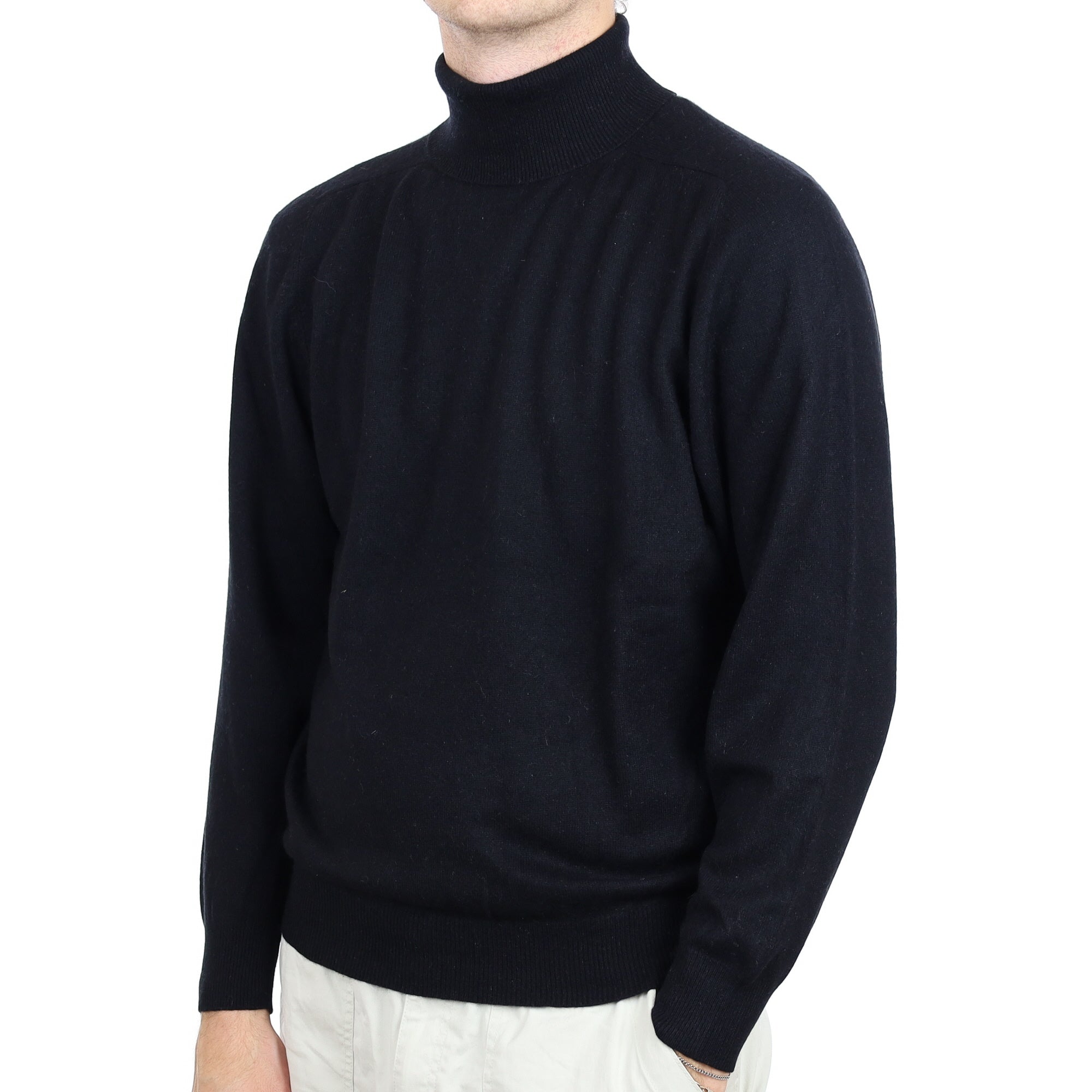 Men's Black Cashmere Polo Neck Jumper Large