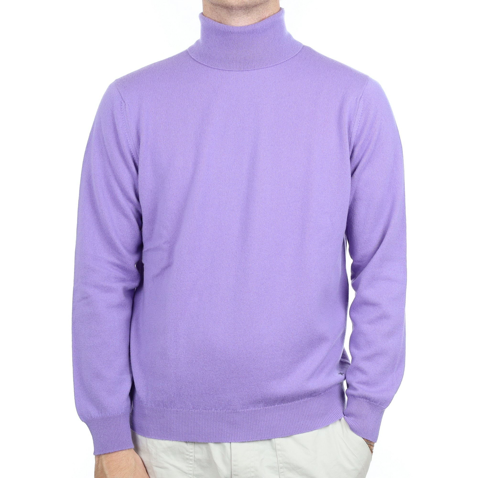 Men's Begg & Co Lavender Purple Cashmere Polo Neck Jumper Large