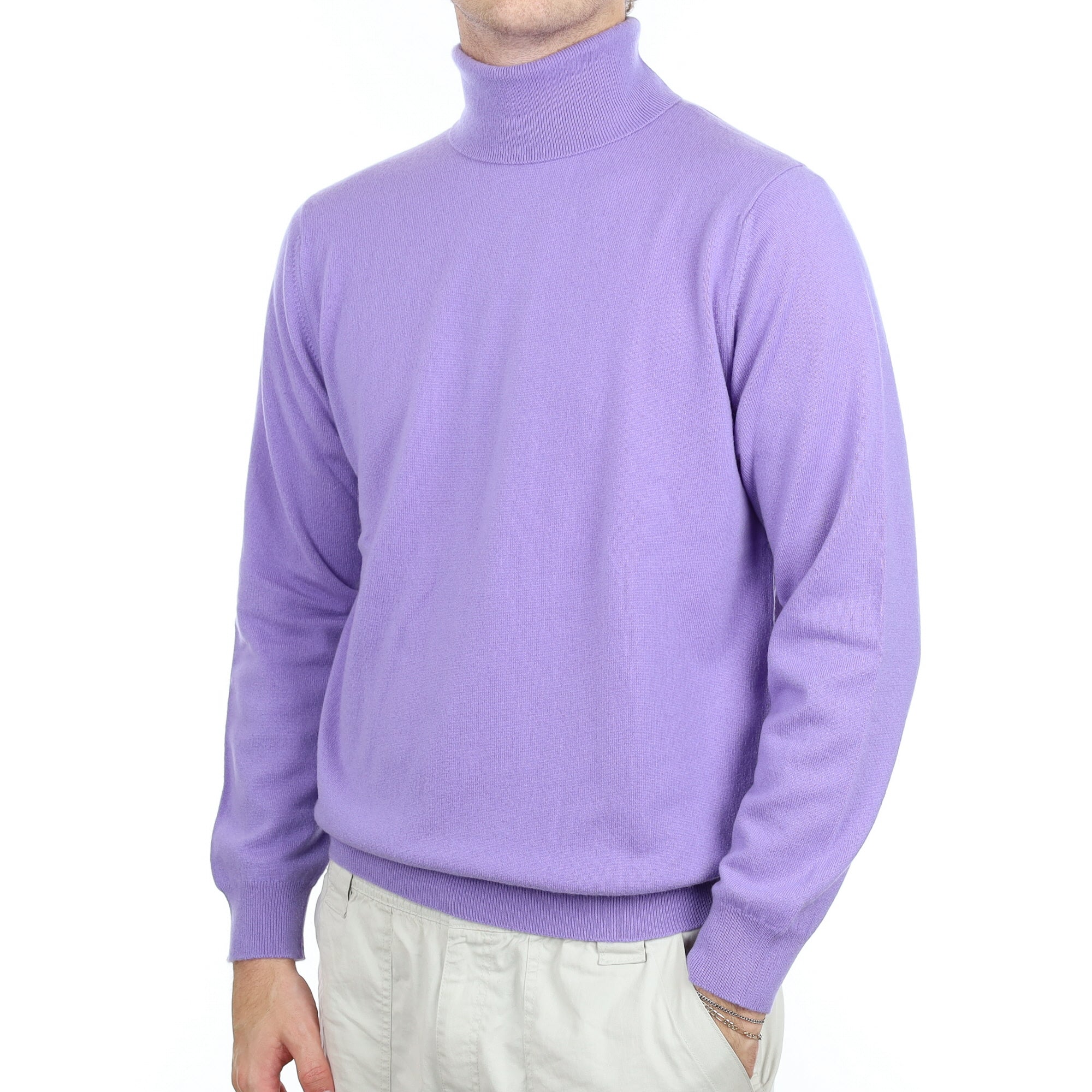 Men's Begg & Co Lavender Purple Cashmere Polo Neck Jumper Large