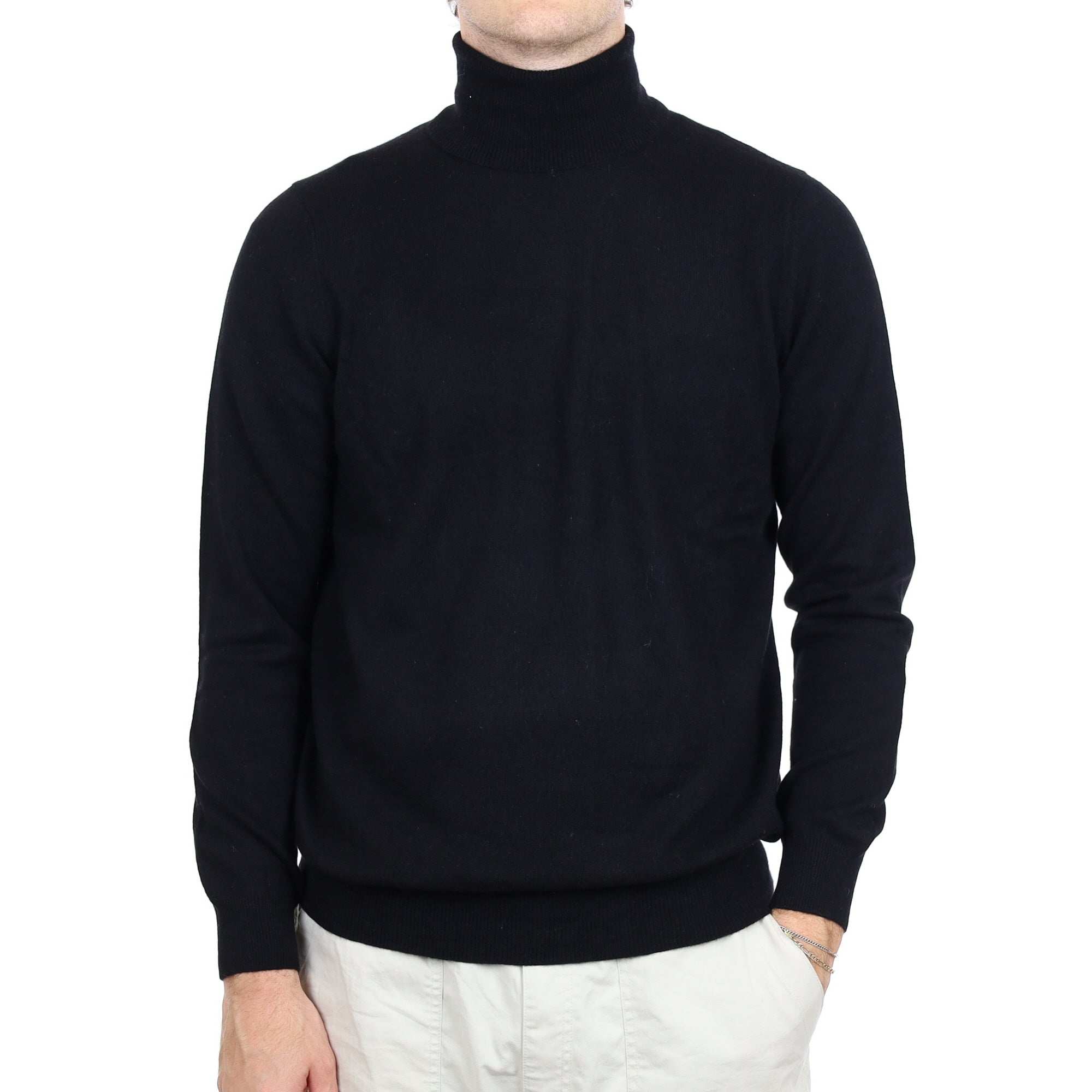 Men's Black Cashmere Polo Neck Jumper Large