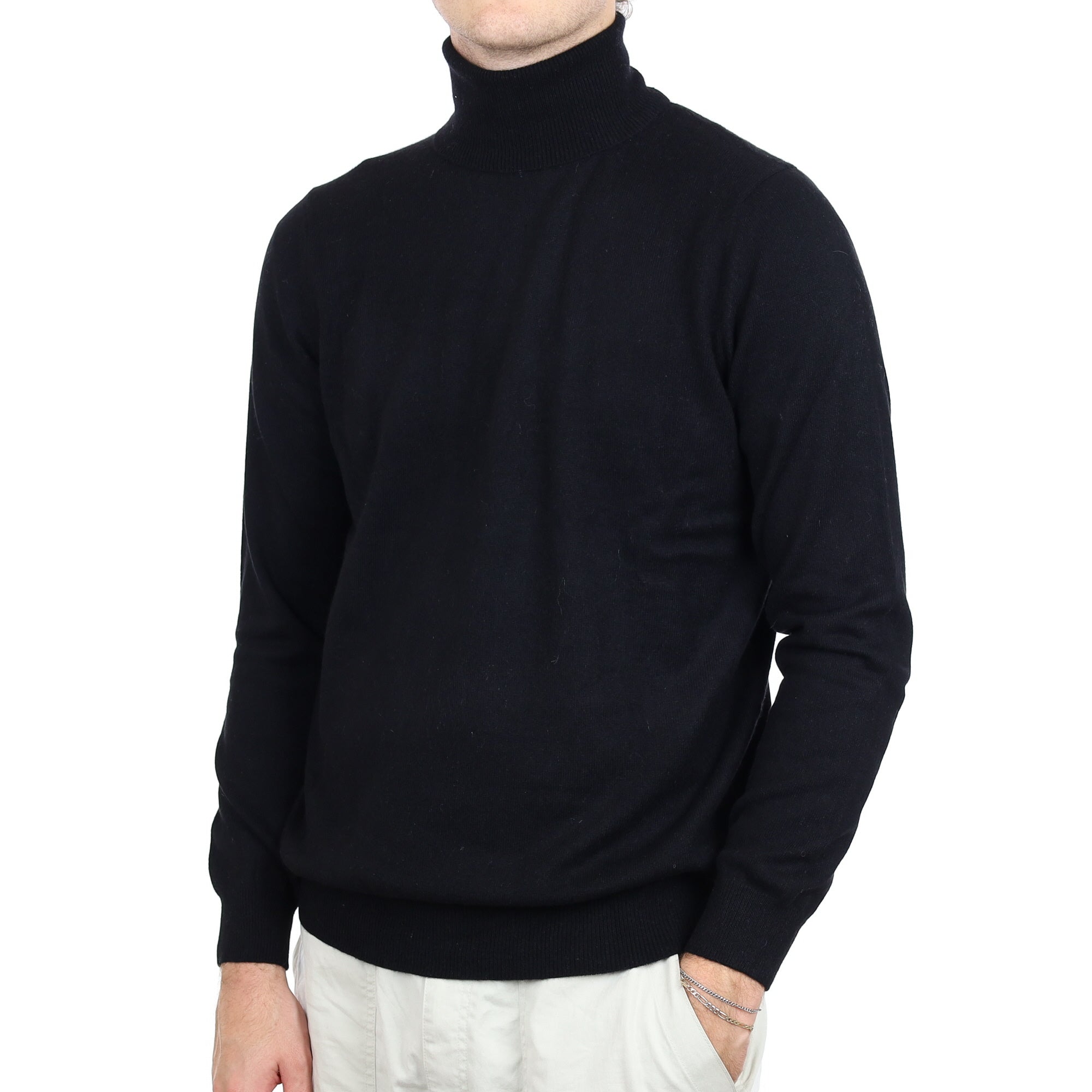 Men's Black Cashmere Polo Neck Jumper Large