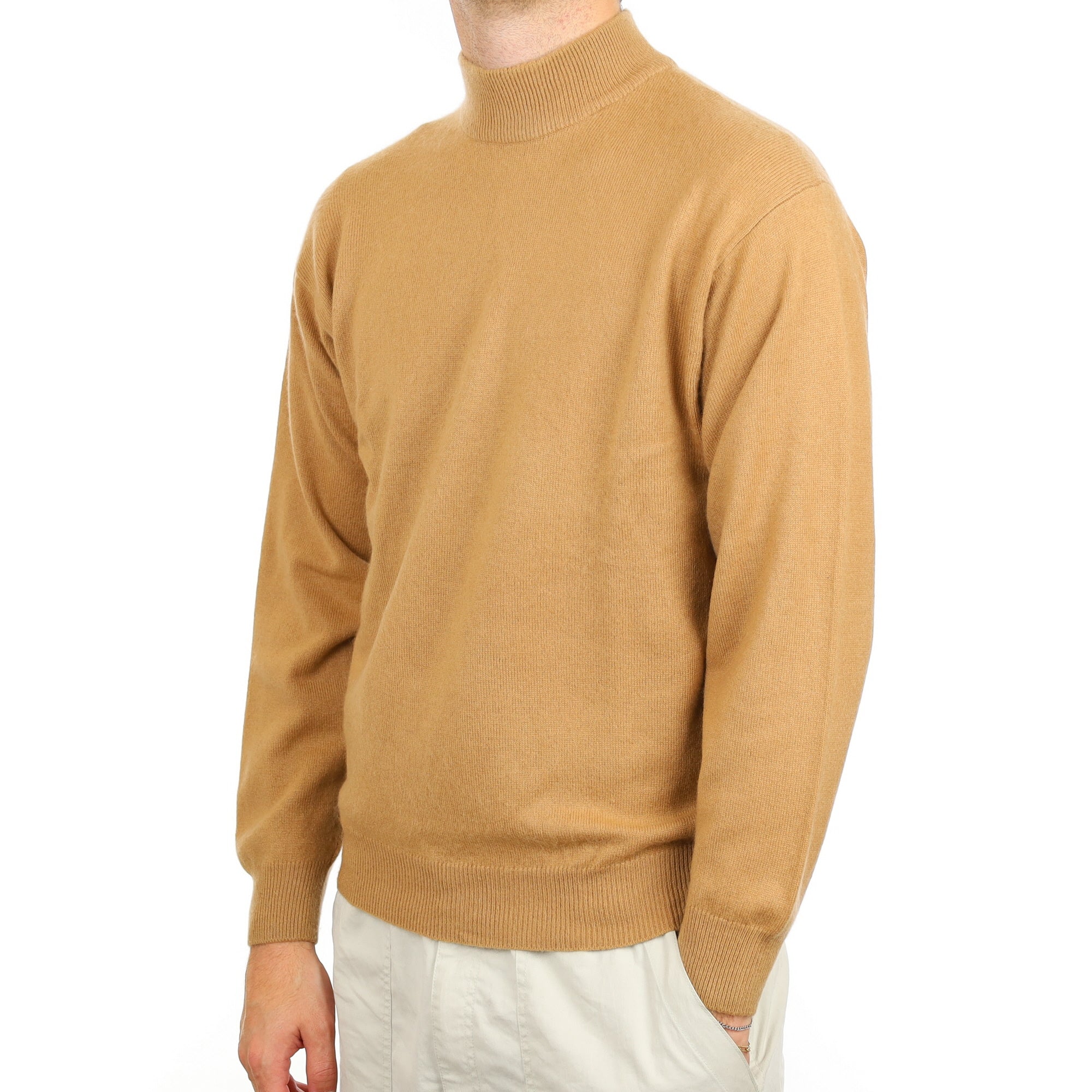 Men's Caramel Brown Cashmere Turtle Neck Jumper Large