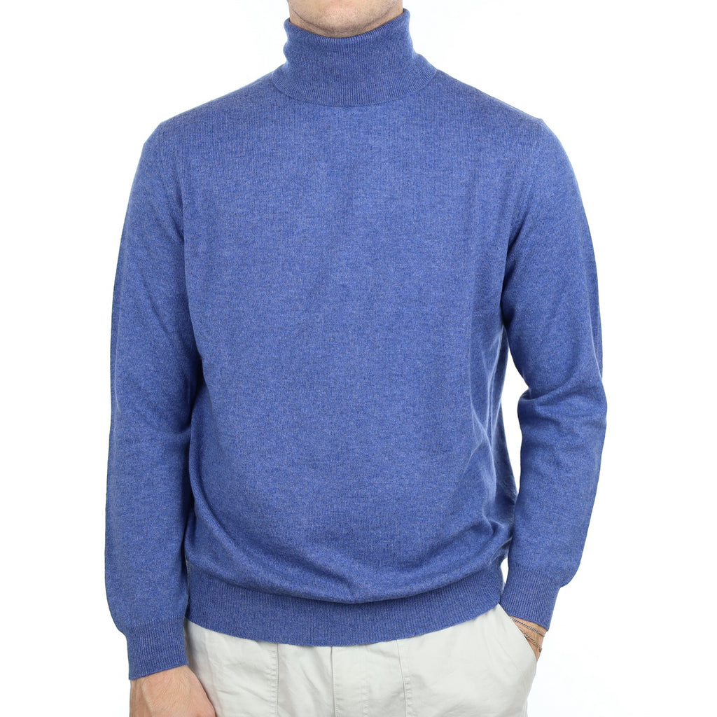 Men's Denim Blue Cashmere Polo Neck Jumper Large