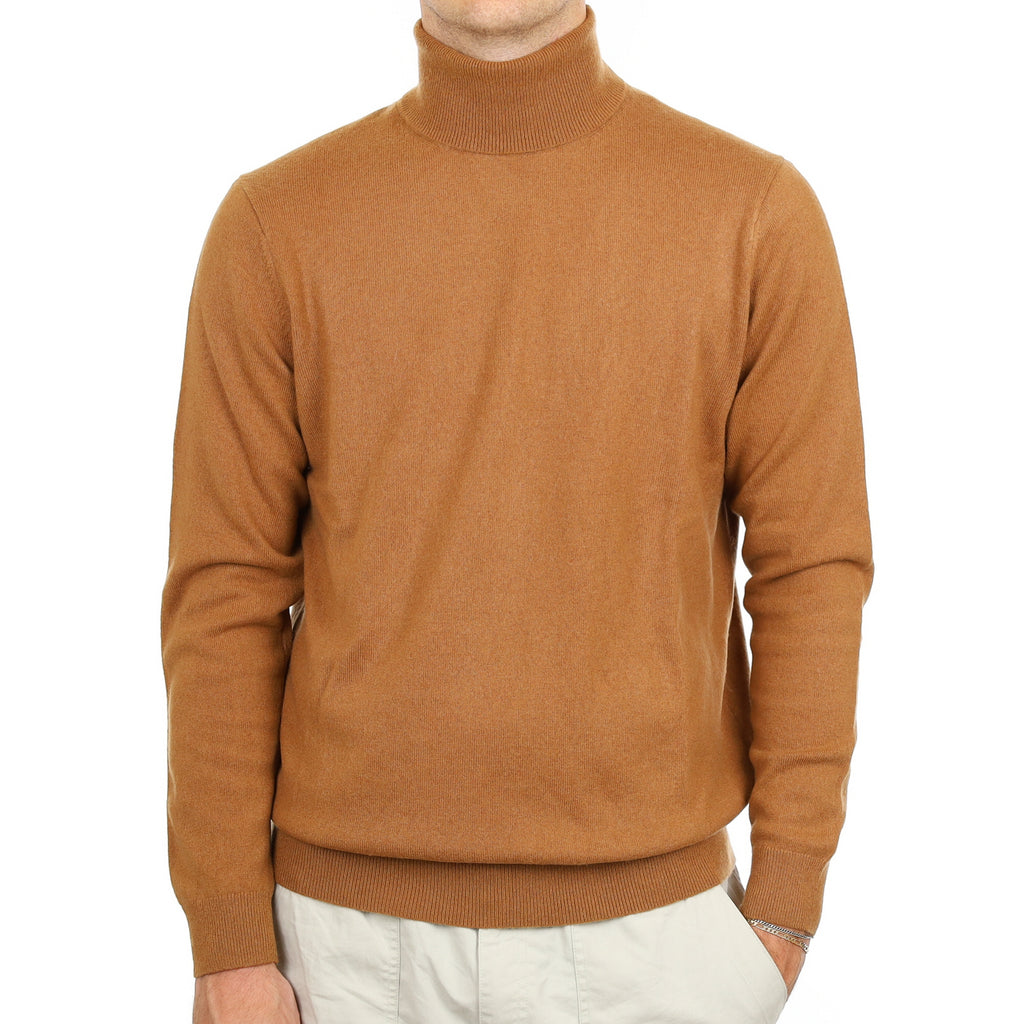 Men's Butterscotch Brown Cashmere Polo Neck Jumper Large