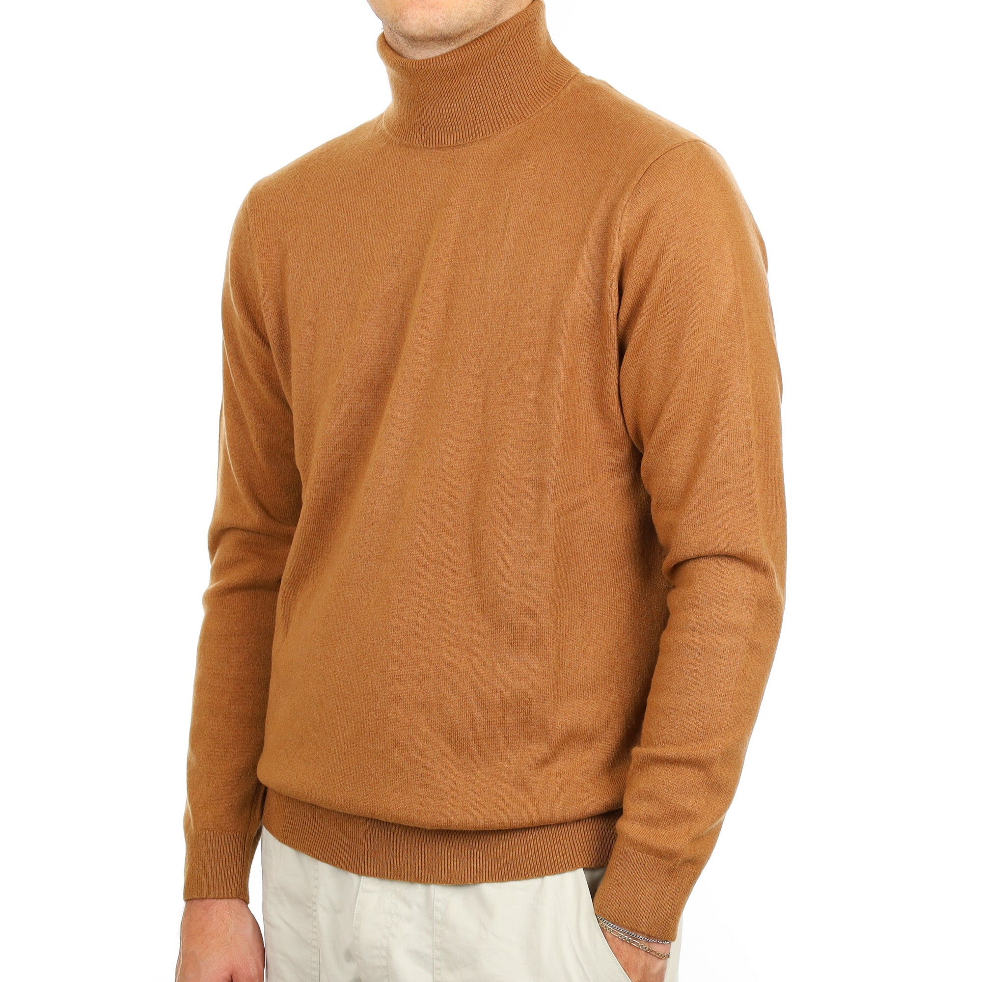 Men's Butterscotch Brown Cashmere Polo Neck Jumper Large