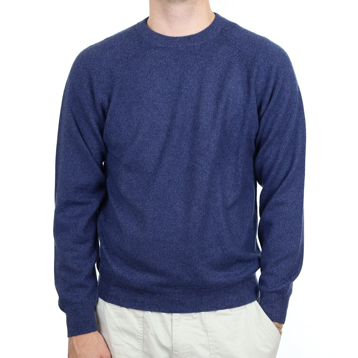 Men's Deep Denim Blue Cashmere Crew Neck Jumper Large