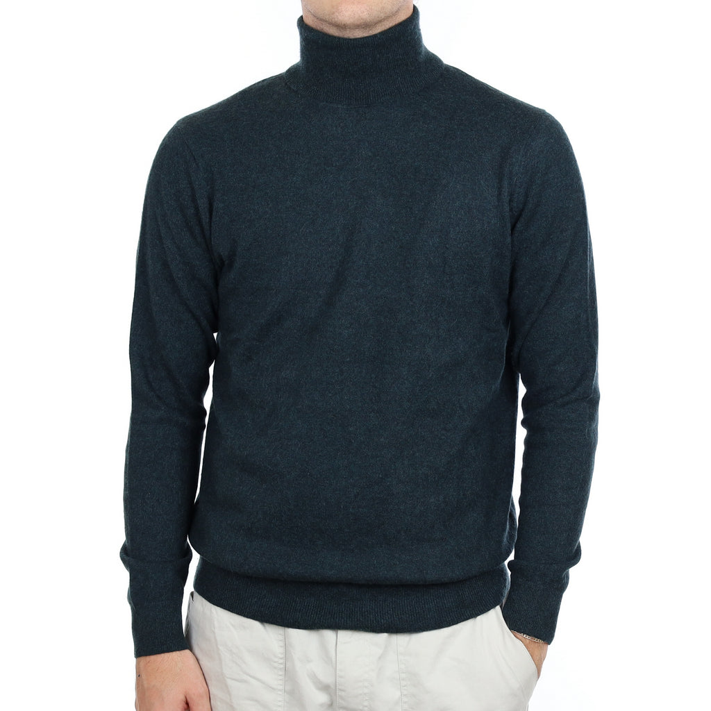 Men's Deep Green Cashmere Polo Neck Jumper Large