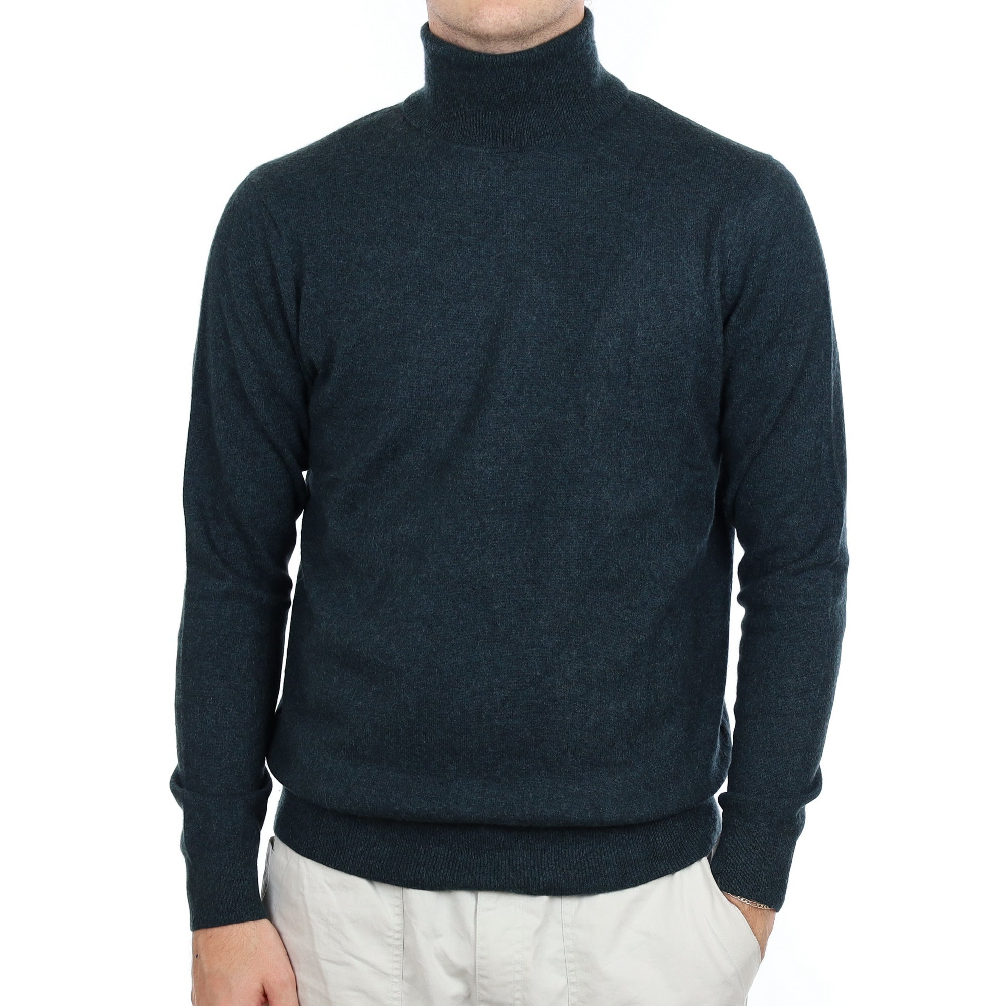 Men's Deep Green Cashmere Polo Neck Jumper Large