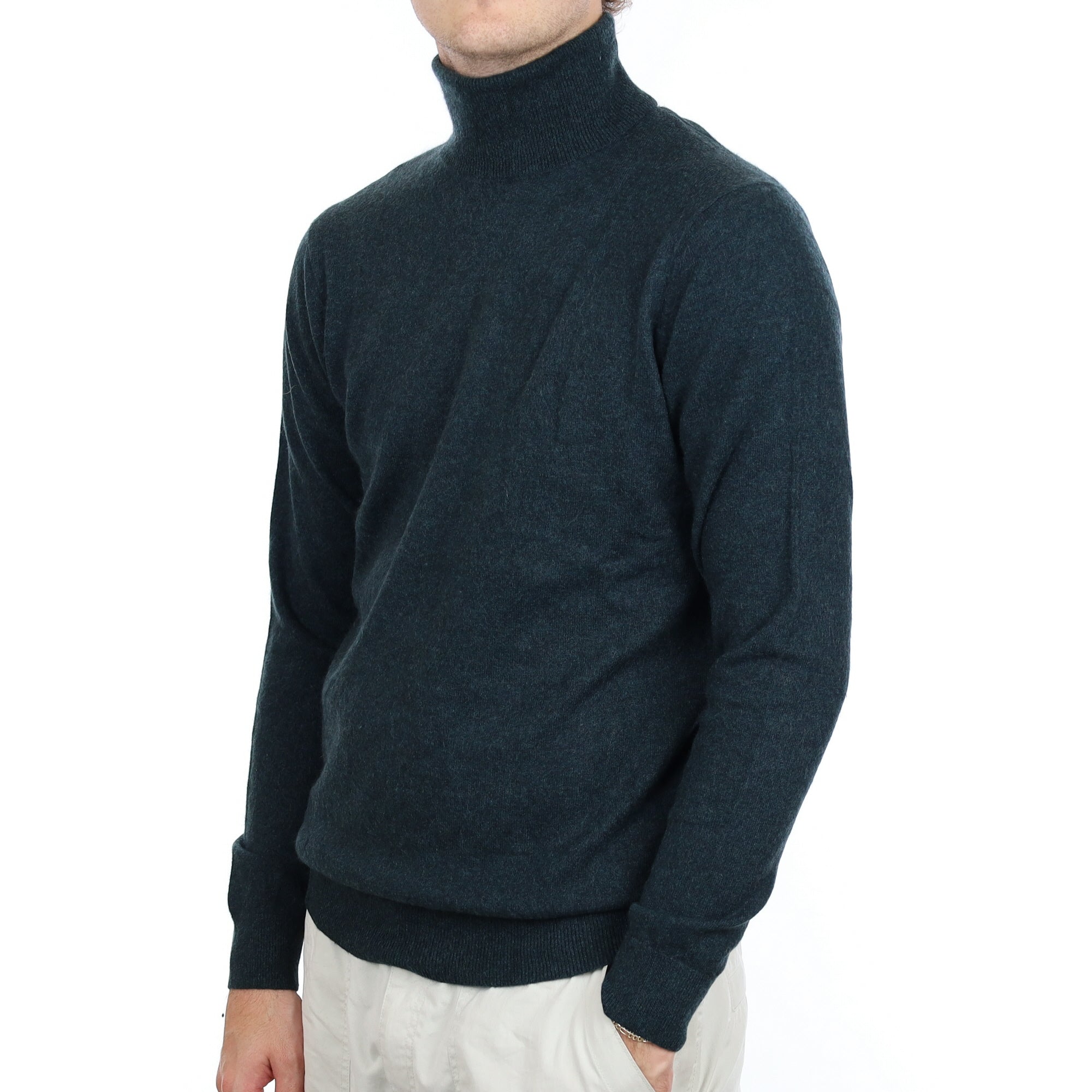 Men's Deep Green Cashmere Polo Neck Jumper Large