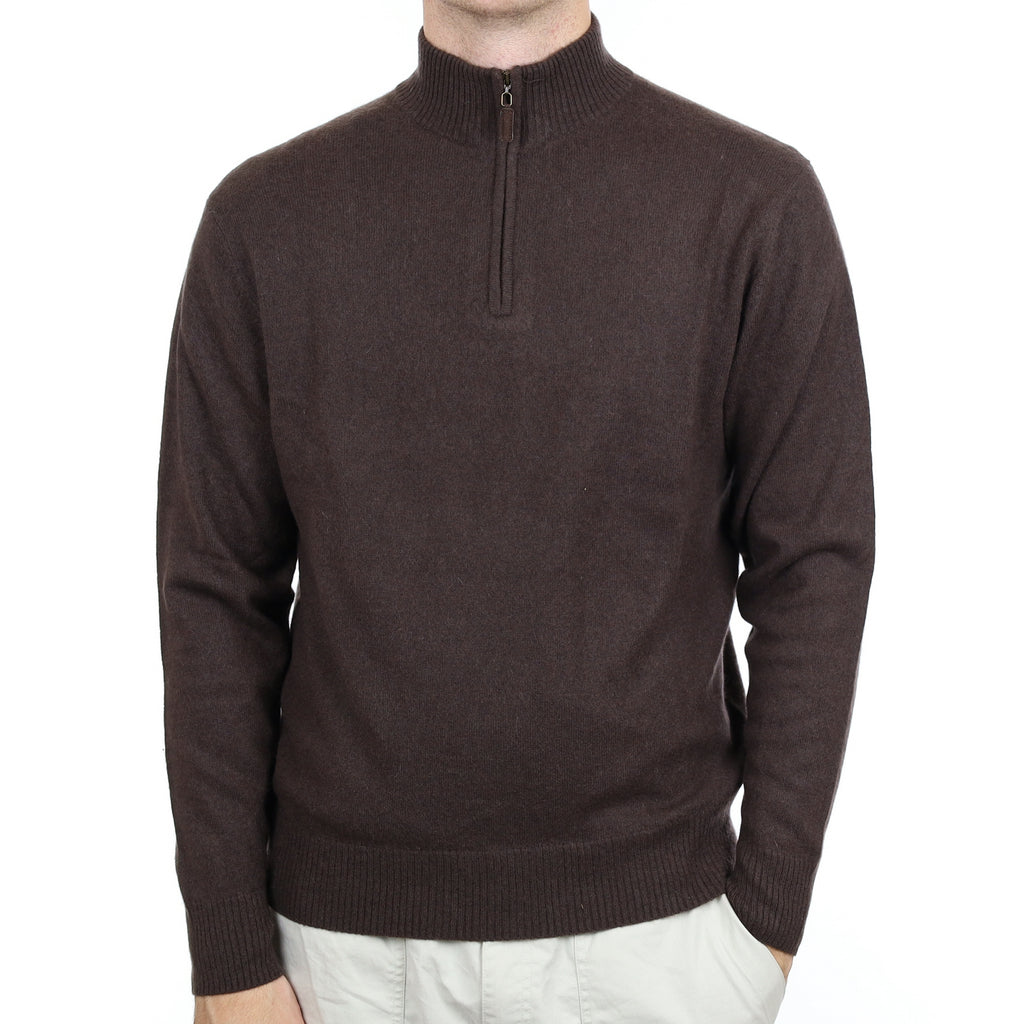 Men's Peppercorn Brown Cashmere Quarter Zip Jumper Large