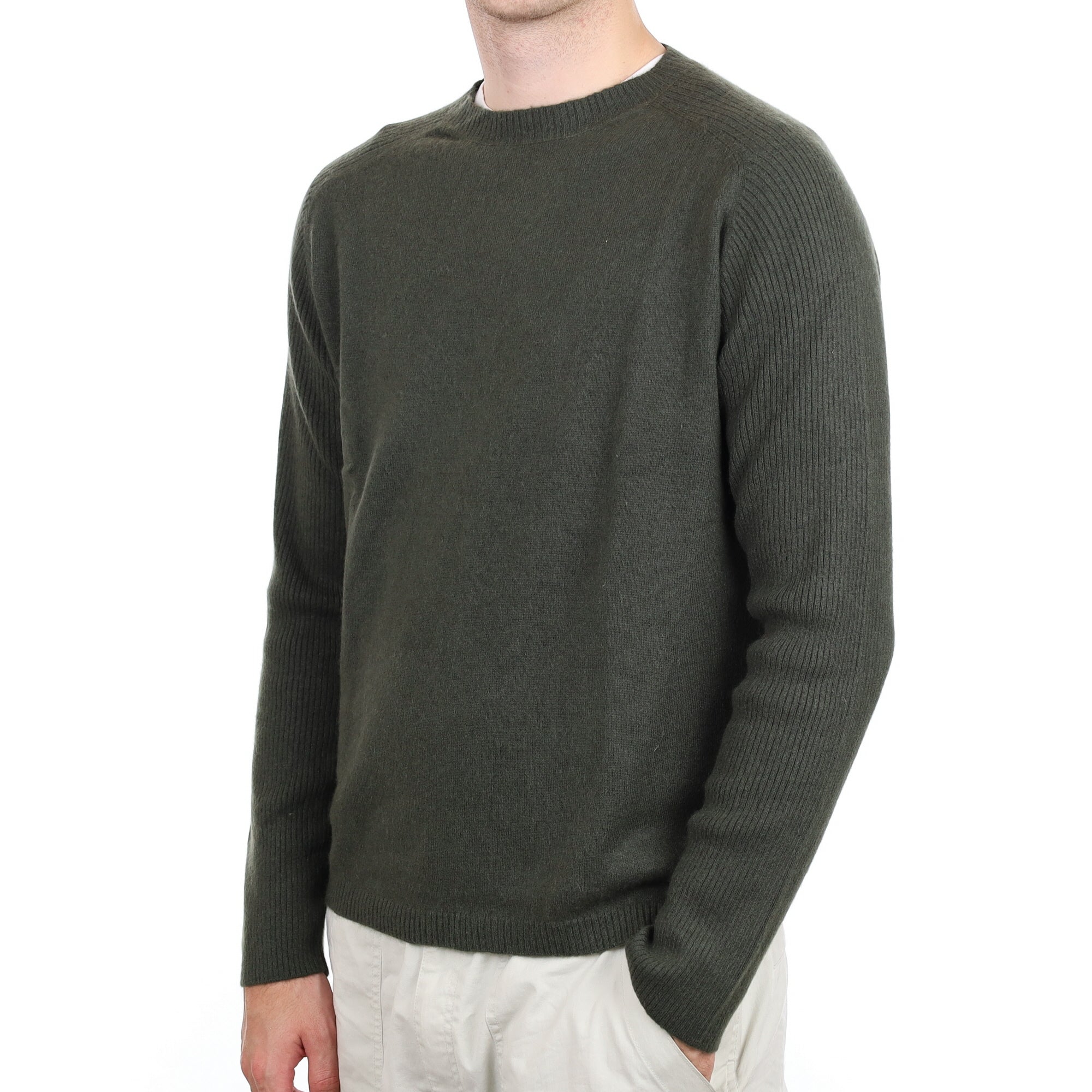 Men's Moss Green Cashmere Crew Neck Jumper Large