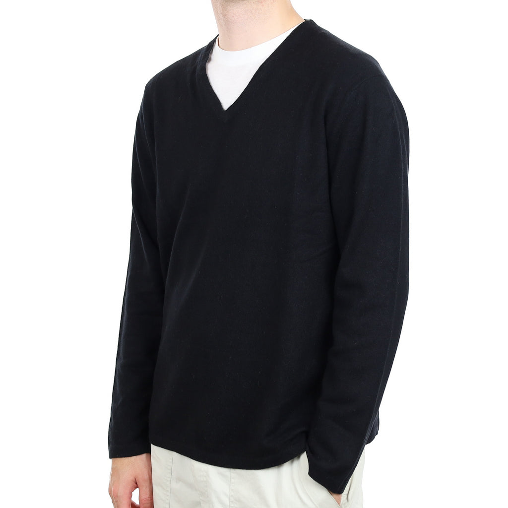 Men's Brora Black Cashmere V Neck Jumper Large