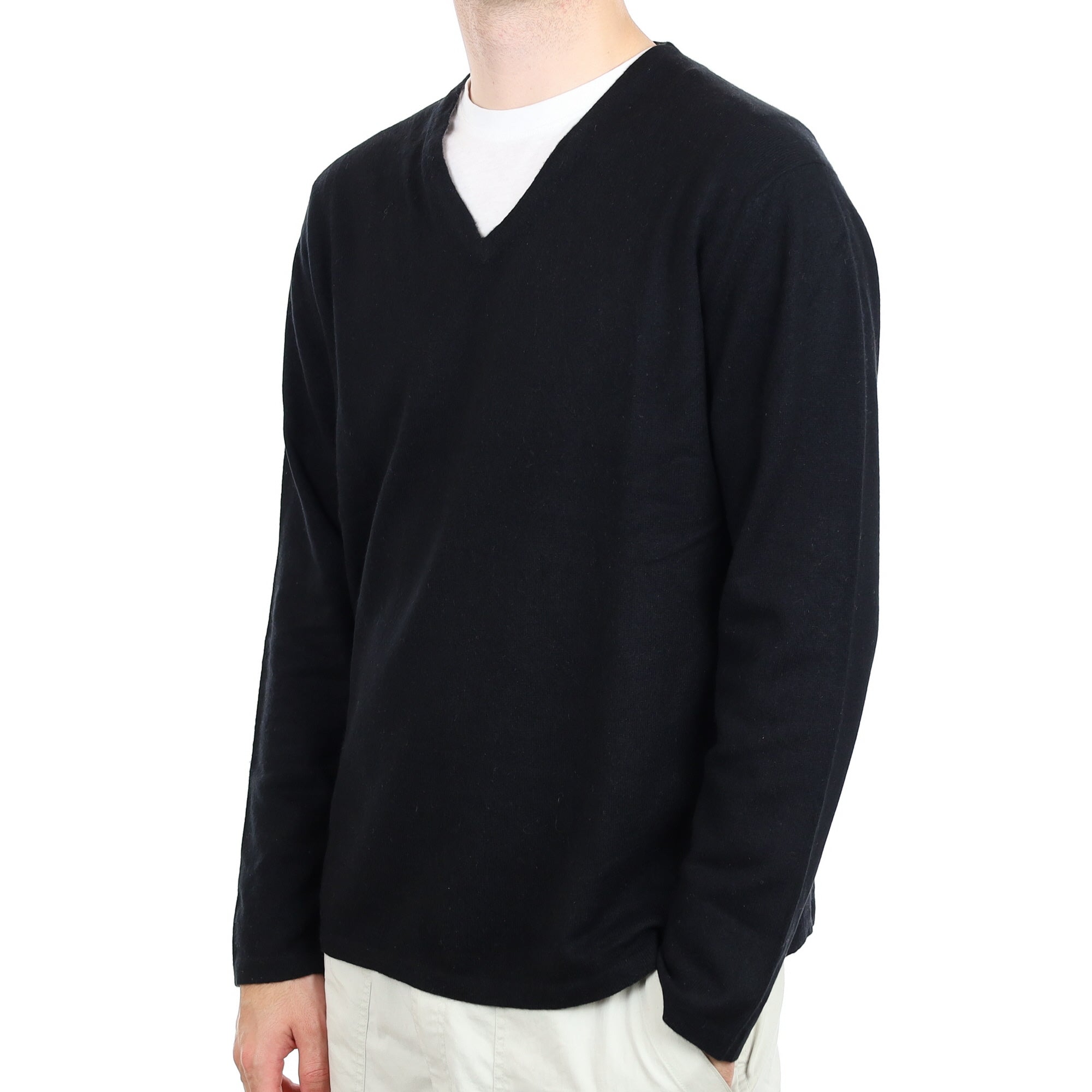 Men's Brora Black Cashmere V Neck Jumper Large