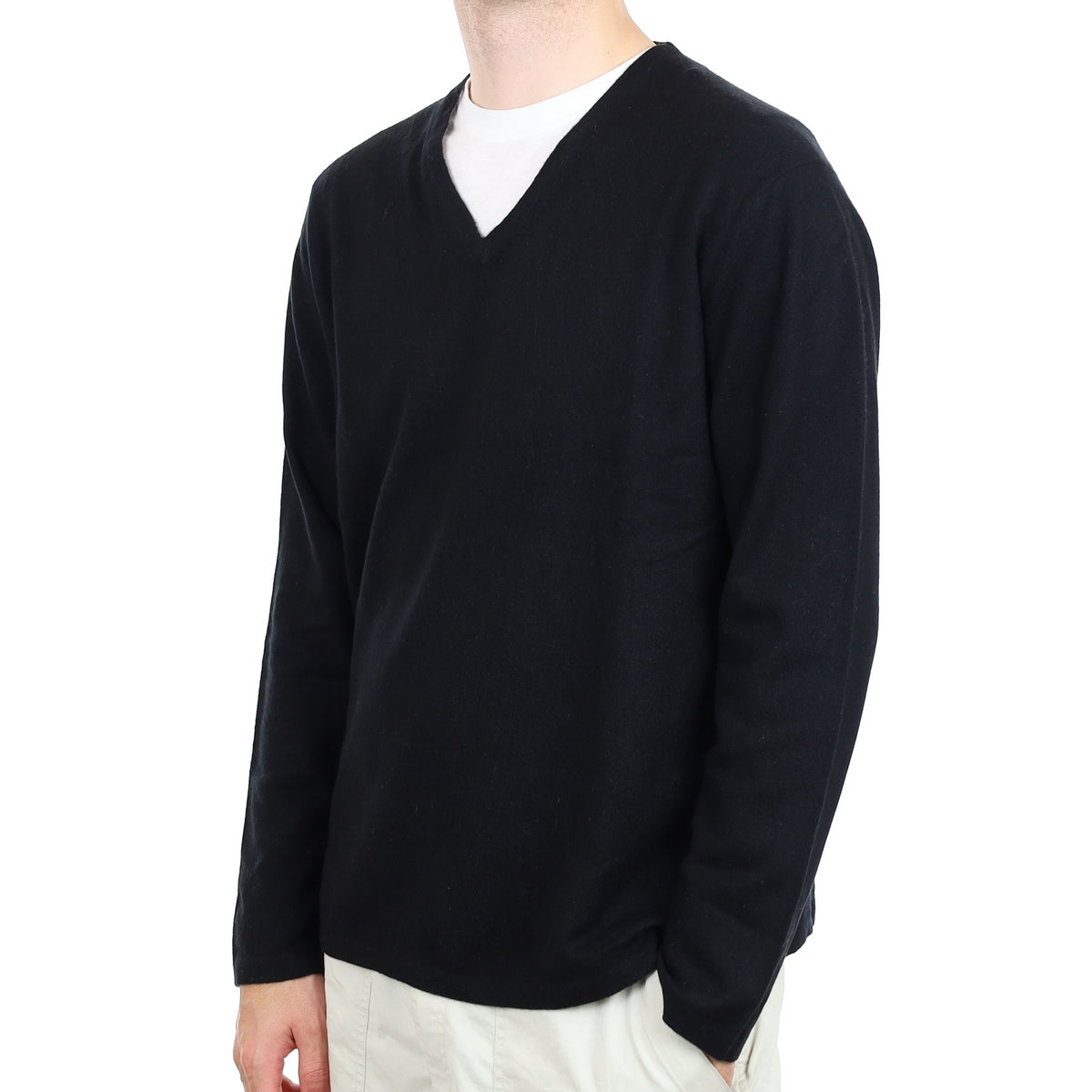 Men's Brora Black Cashmere V Neck Jumper Large