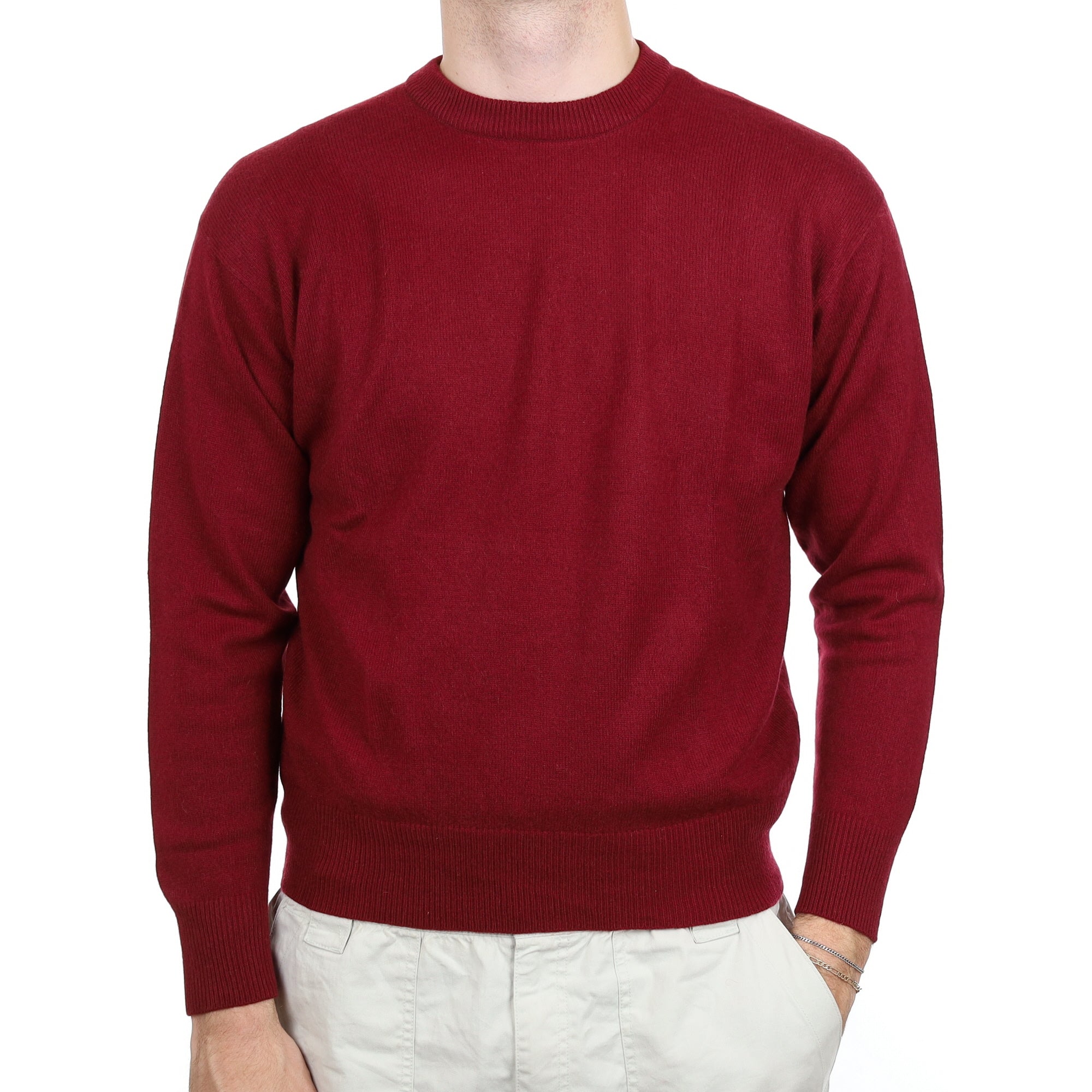 Men's Burgundy Red Cashmere Crew Neck Jumper Large