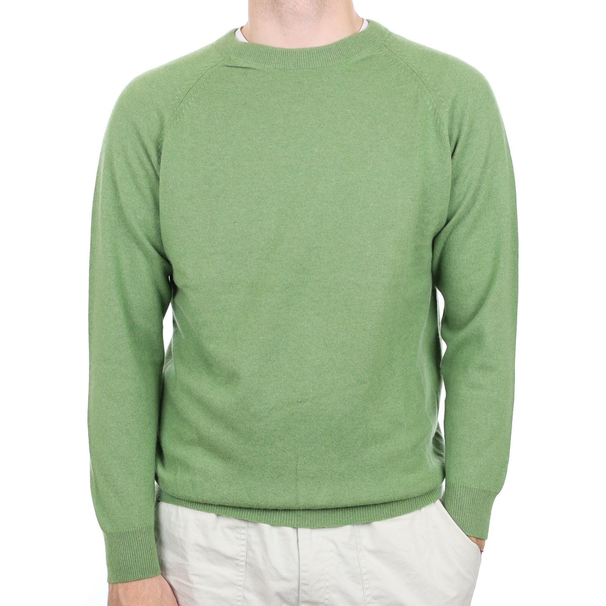 Men's Pear Green Cashmere Crew Neck Jumper Large