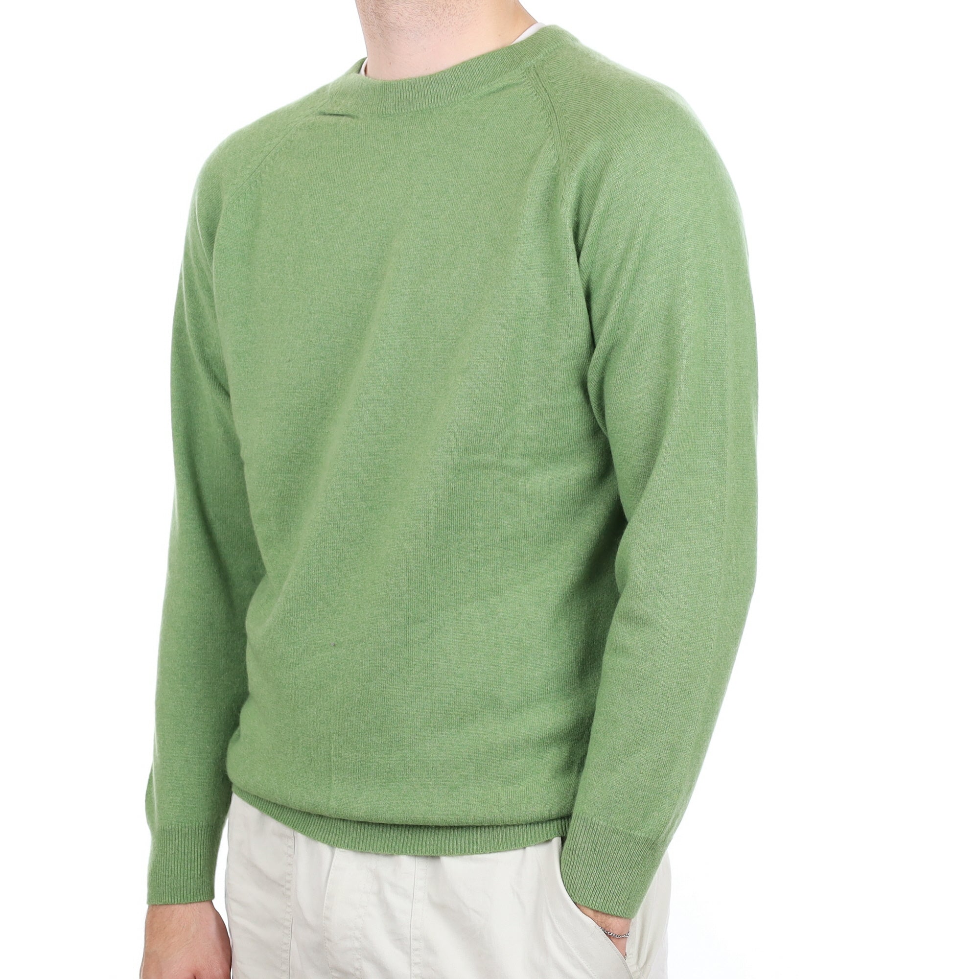 Men's Pear Green Cashmere Crew Neck Jumper Large