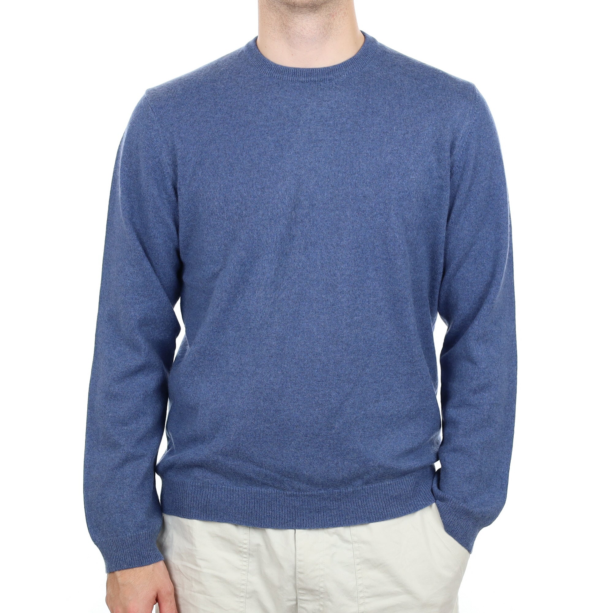 Men's Baltic Blue Cashmere Crew Neck Jumper Large