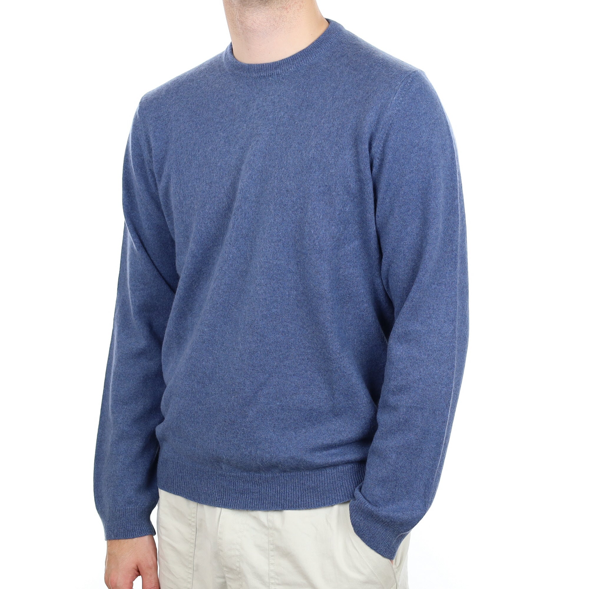 Men's Baltic Blue Cashmere Crew Neck Jumper Large