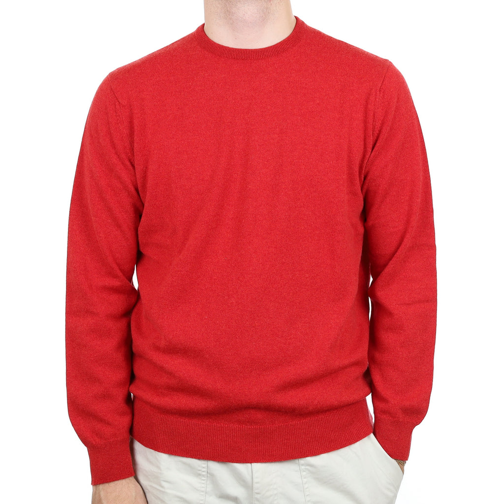 Men's Begg & Co Vermillion Red Cashmere Crew Neck Jumper Large