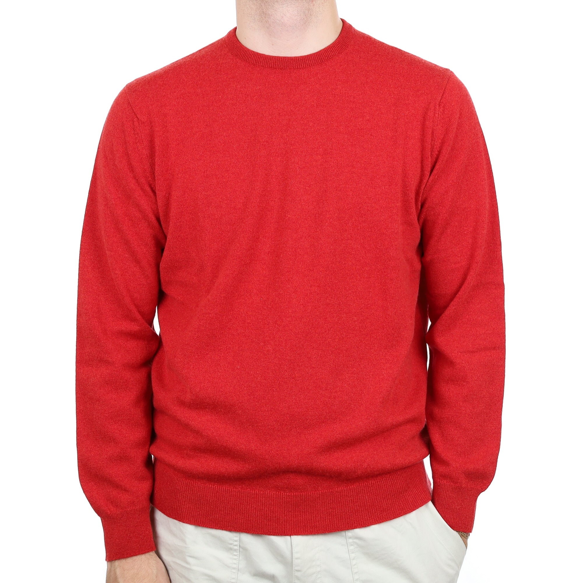 Men's Begg & Co Vermillion Red Cashmere Crew Neck Jumper Large