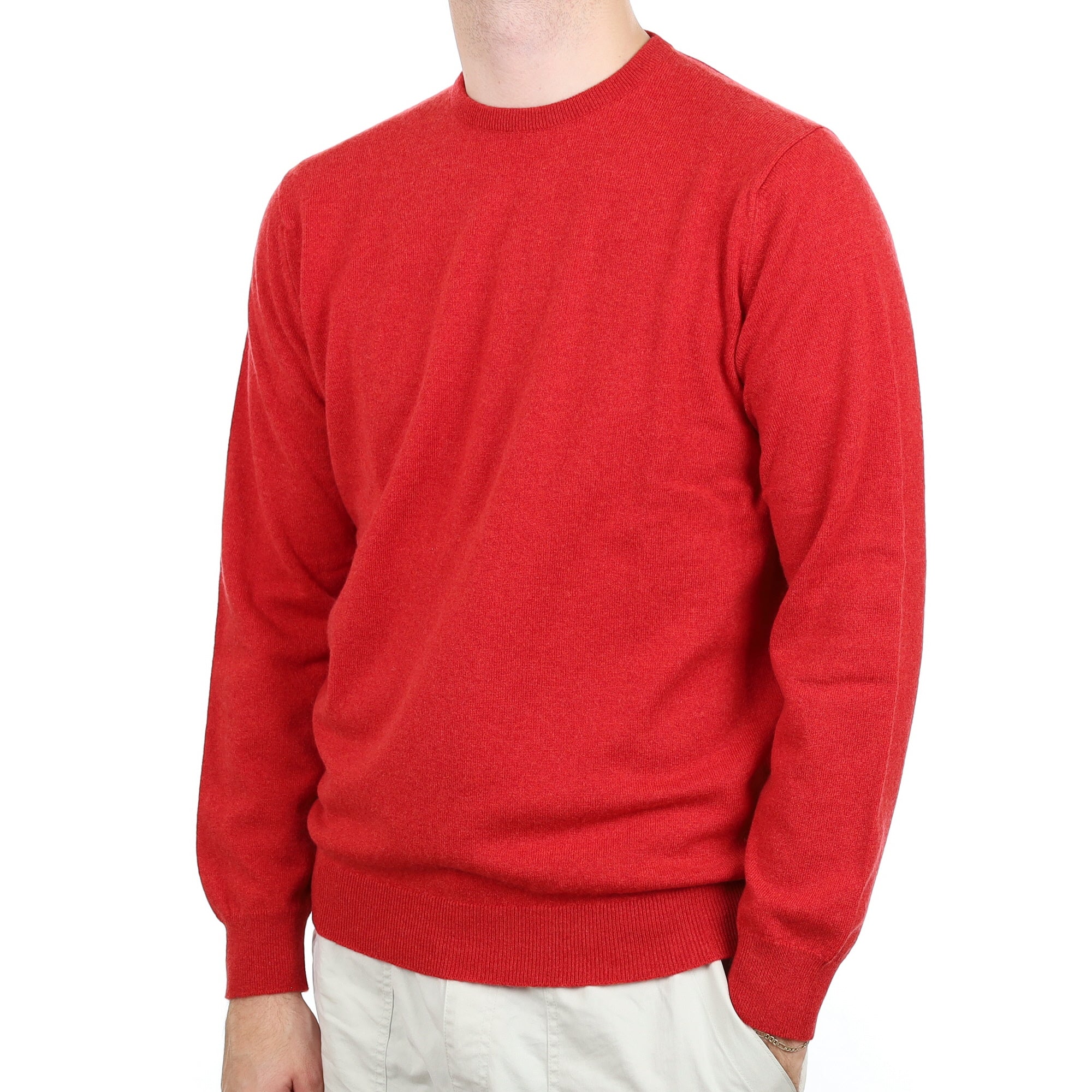 Men's Begg & Co Vermillion Red Cashmere Crew Neck Jumper Large