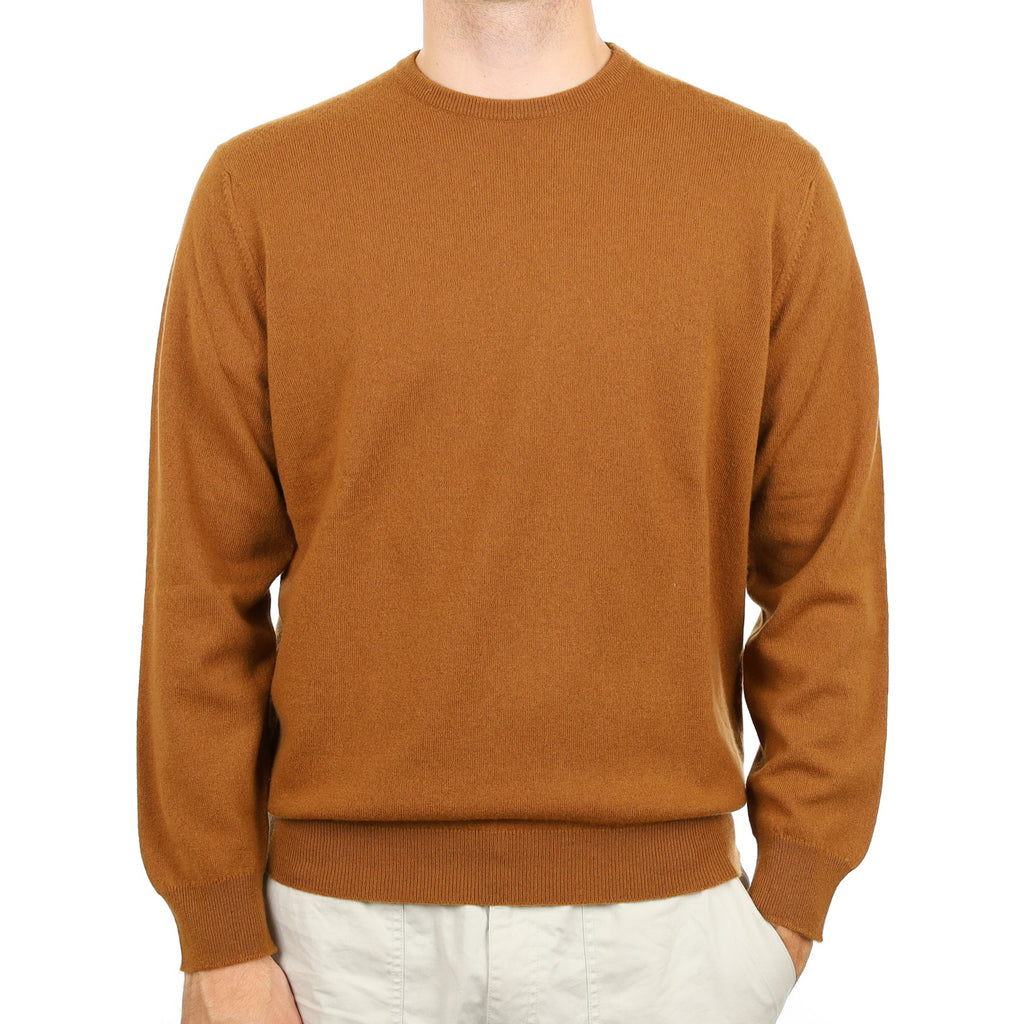 Men's Begg & Co Cinnamon Brown Cashmere Crew Neck Jumper Large