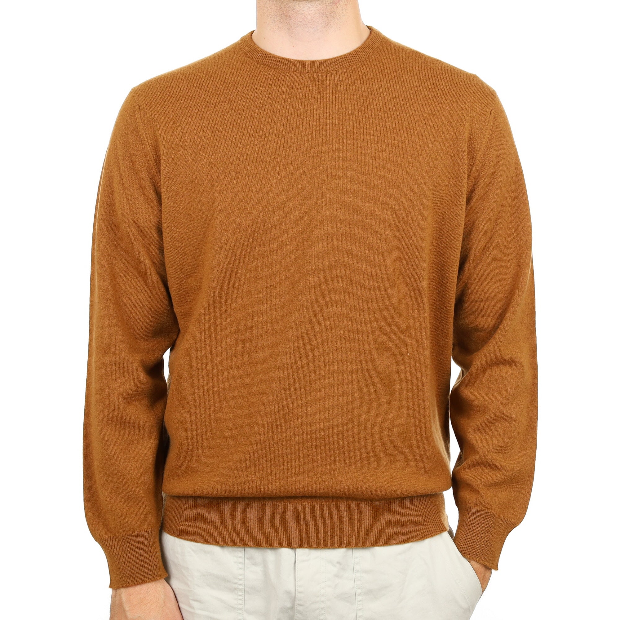 Men's Begg & Co Cinnamon Brown Cashmere Crew Neck Jumper Large