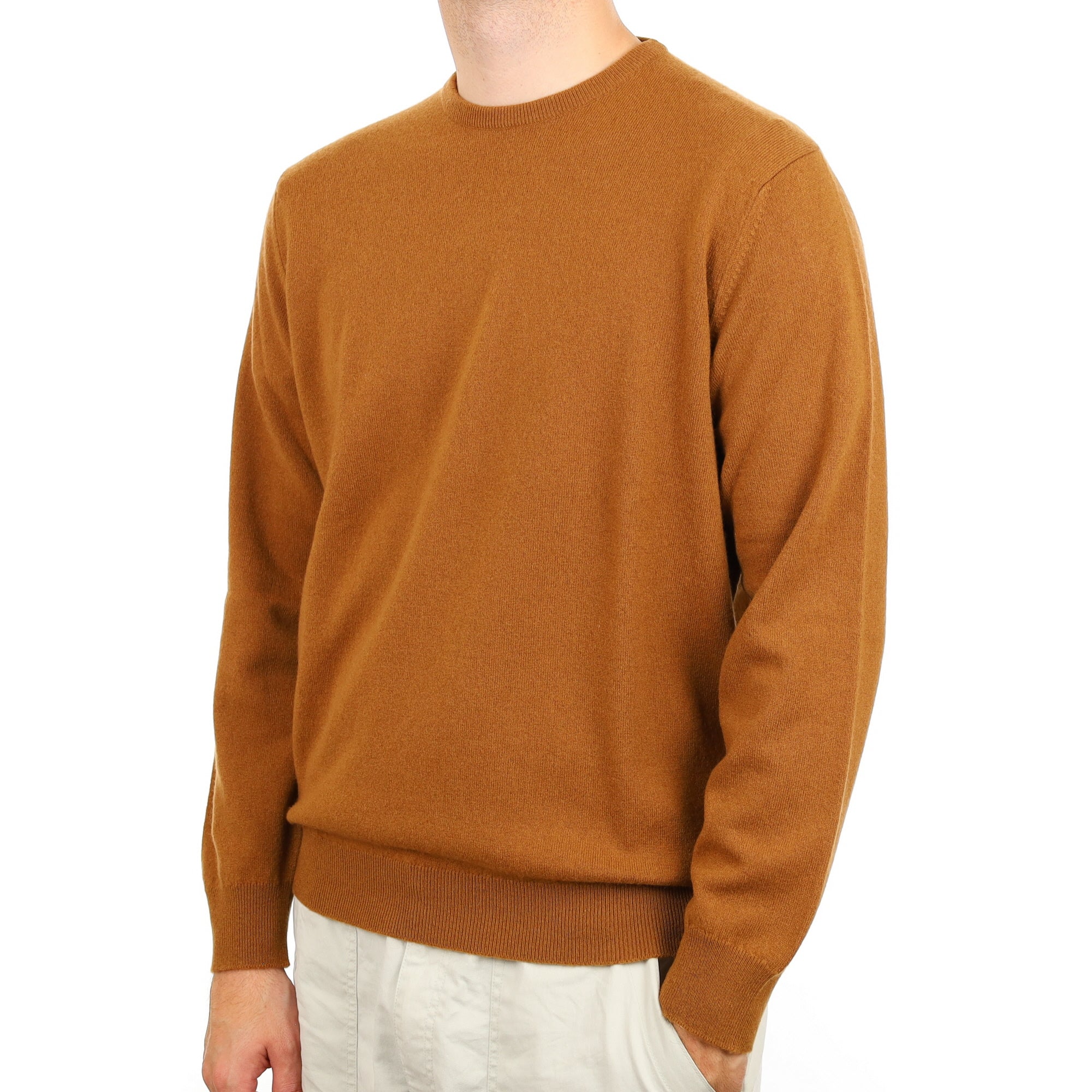 Men's Begg & Co Cinnamon Brown Cashmere Crew Neck Jumper Large
