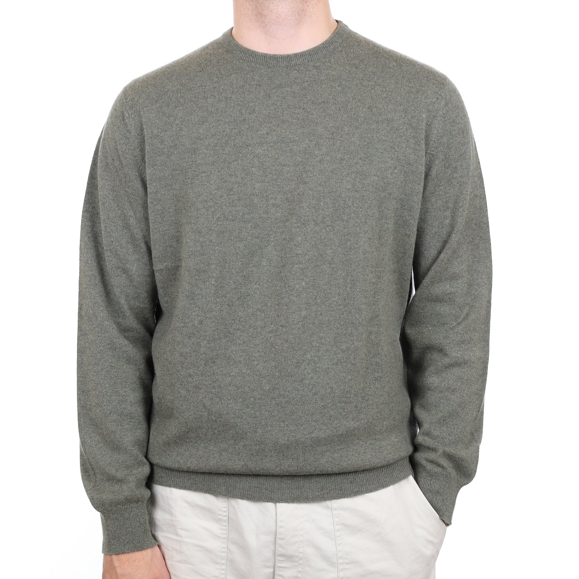 Men's Scott & Charters Spruce Green Cashmere Crew Neck Jumper Large