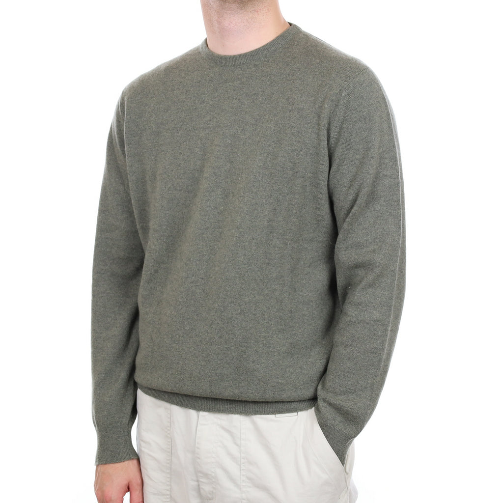Men's Scott & Charters Spruce Green Cashmere Crew Neck Jumper Large
