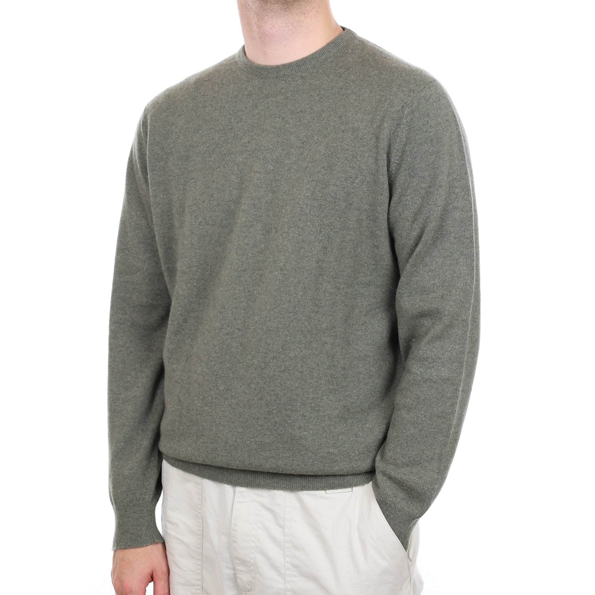 Men's Scott & Charters Spruce Green Cashmere Crew Neck Jumper Large