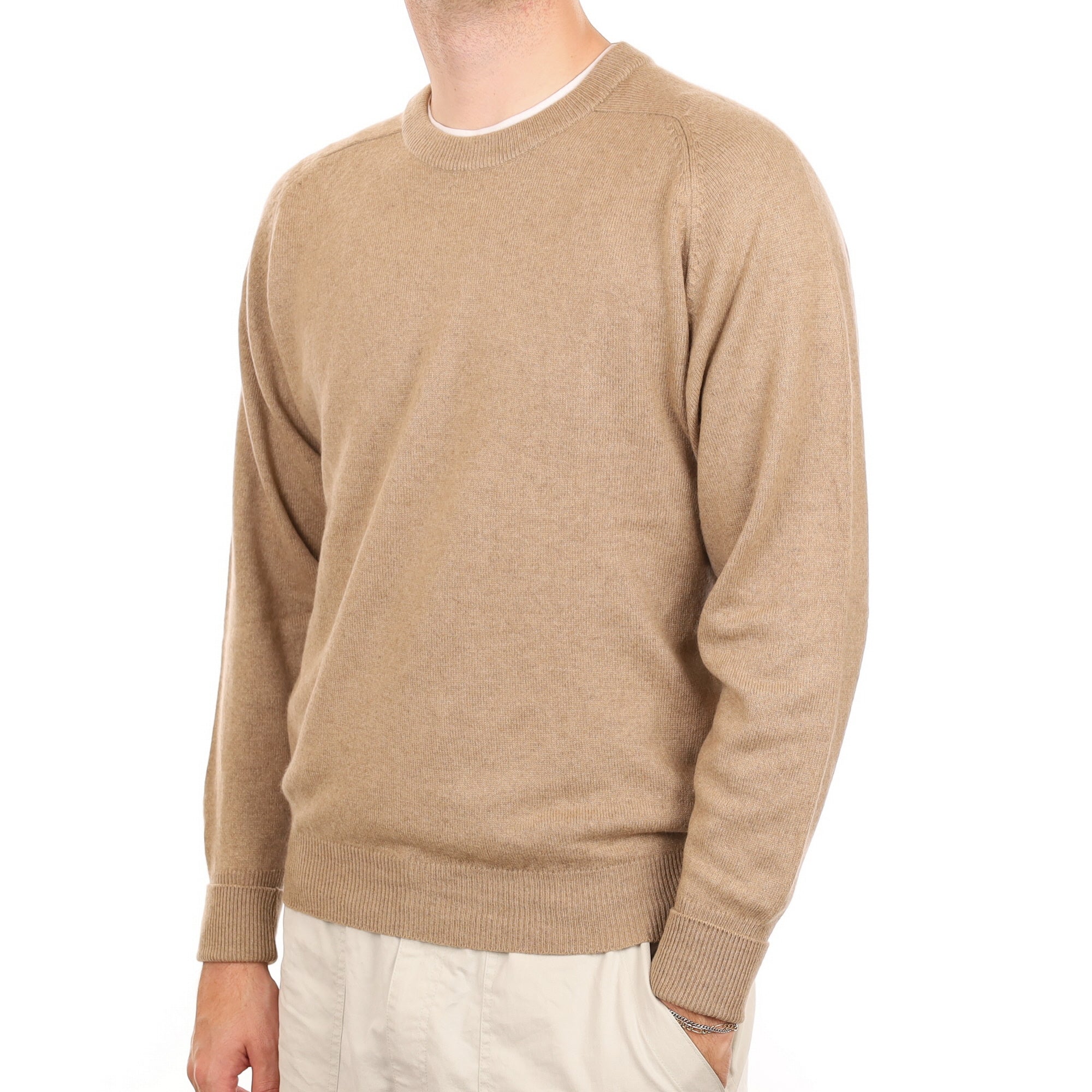 Men's Fawn Heavy Knit Cashmere Crew Neck Jumper Large